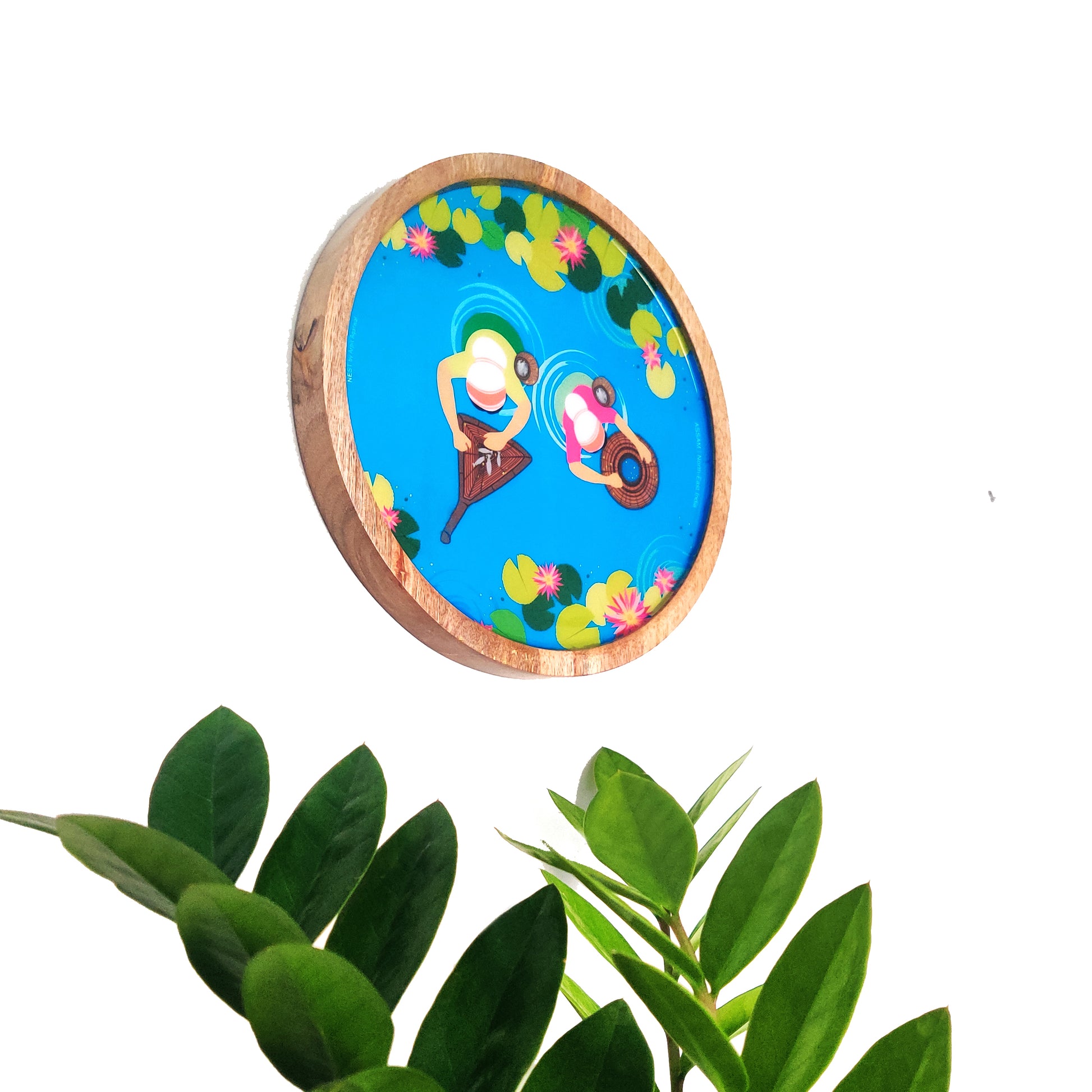 Fishing Women of Assam Wooden Wall Decor Plate