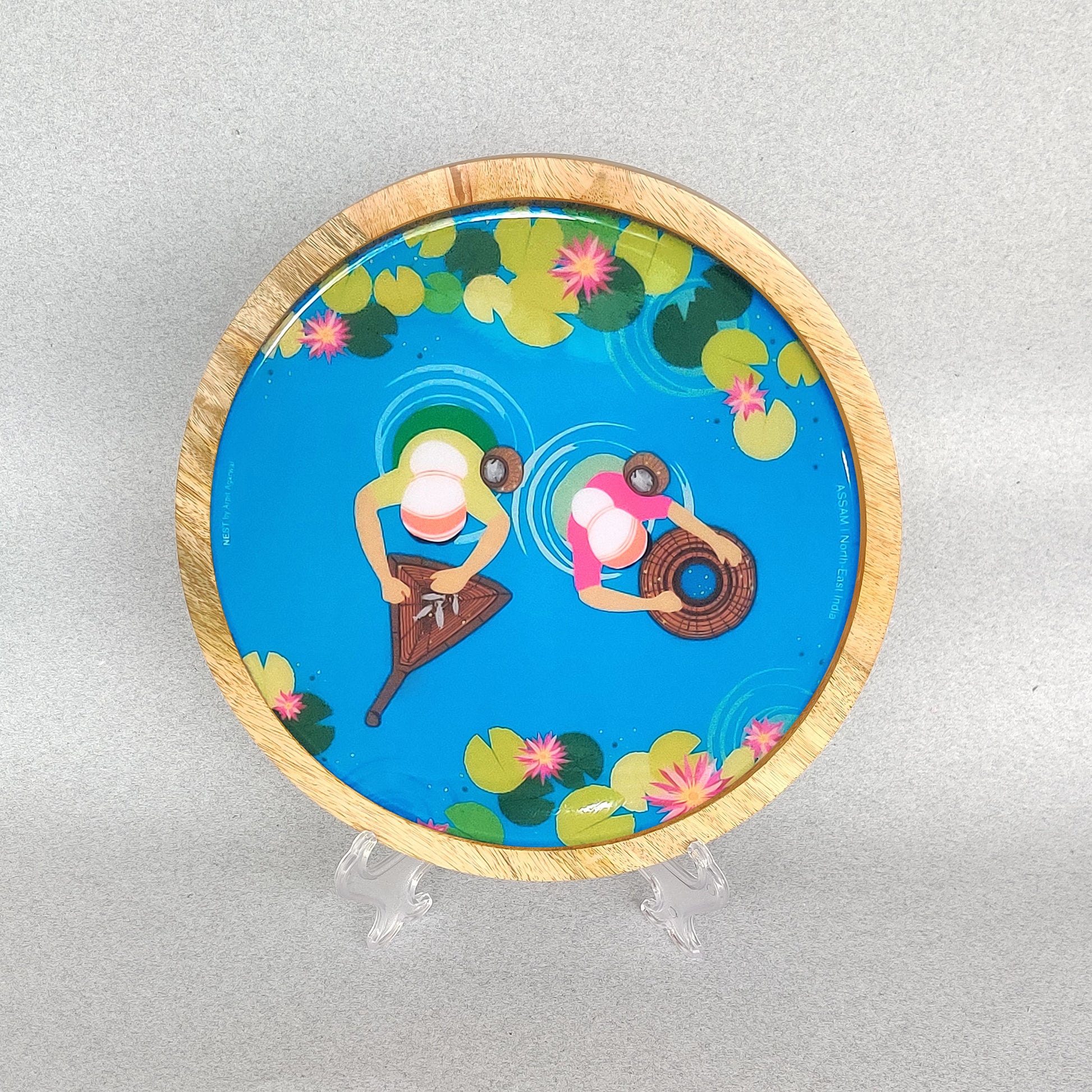 Fishing Women of Assam Wooden Wall Decor Plate