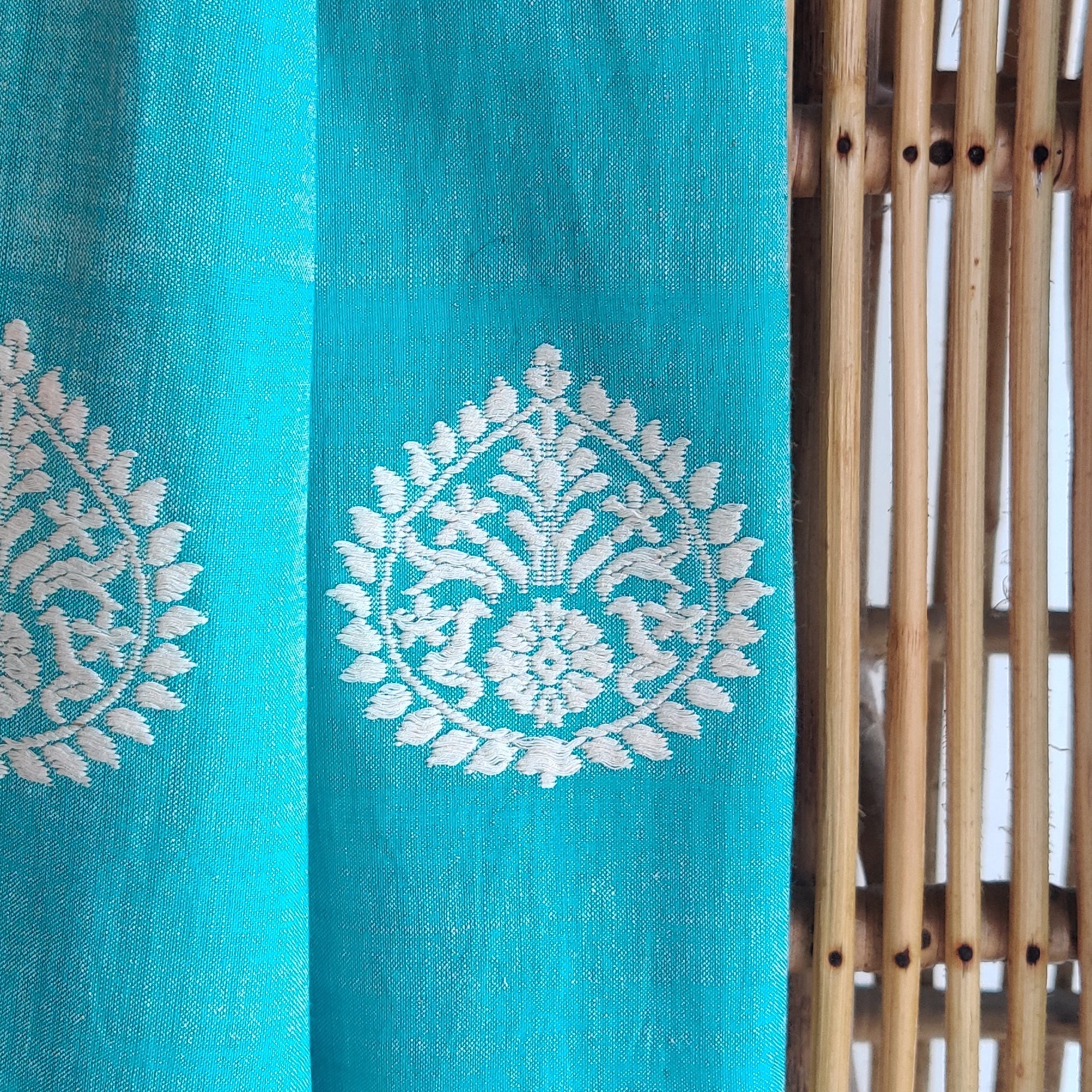 Teal Xingkhap Pattern Cotton Stole