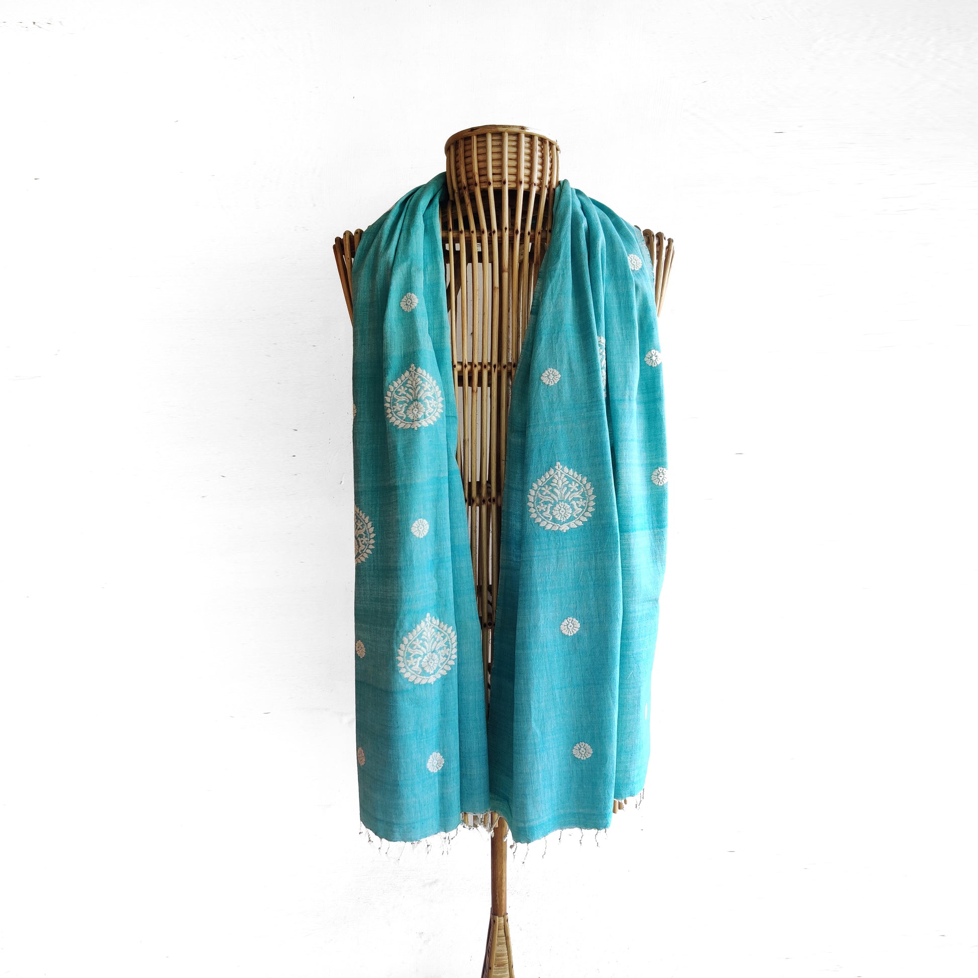 Teal Xingkhap Pattern Cotton Stole