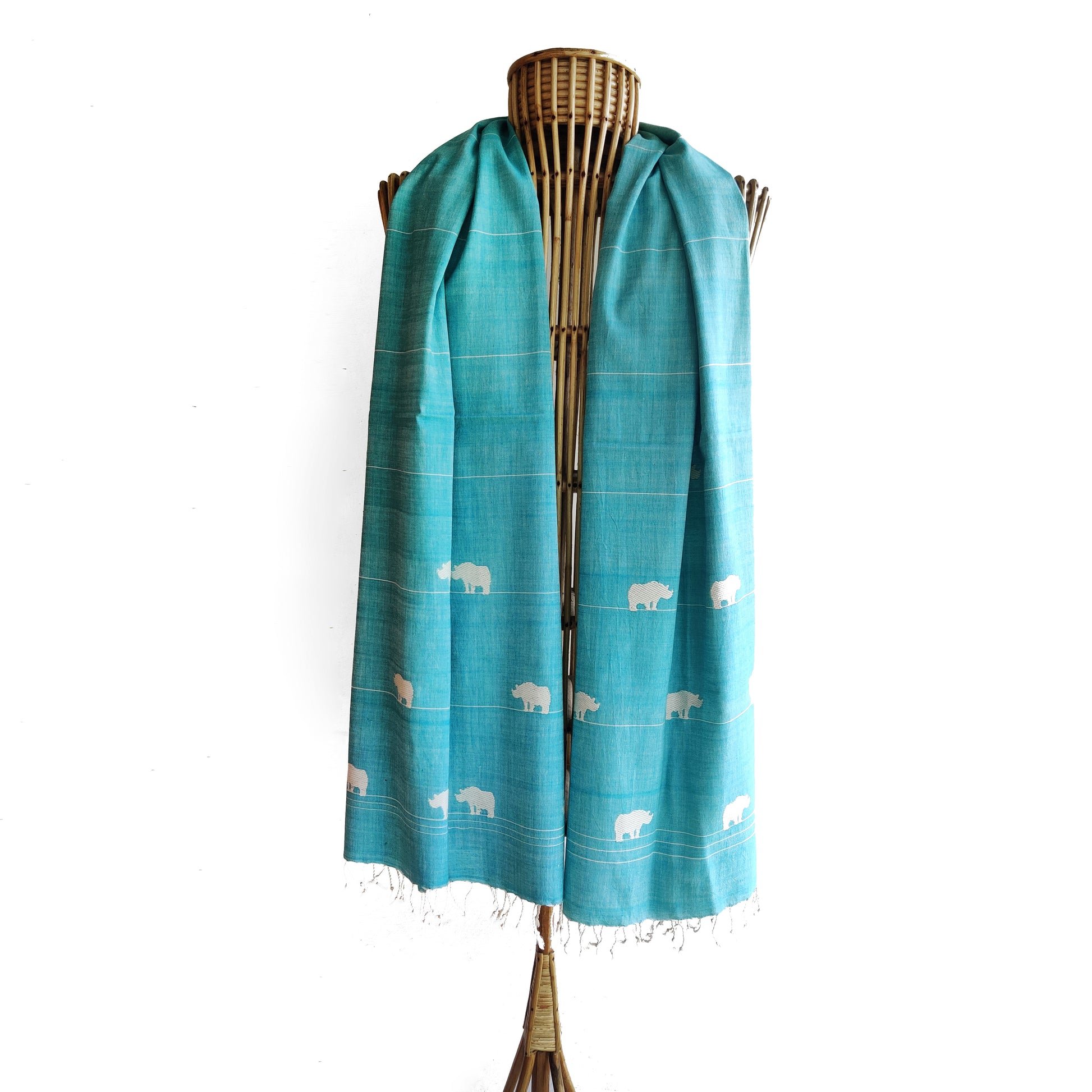 Teal Rhino Pattern Cotton Stole