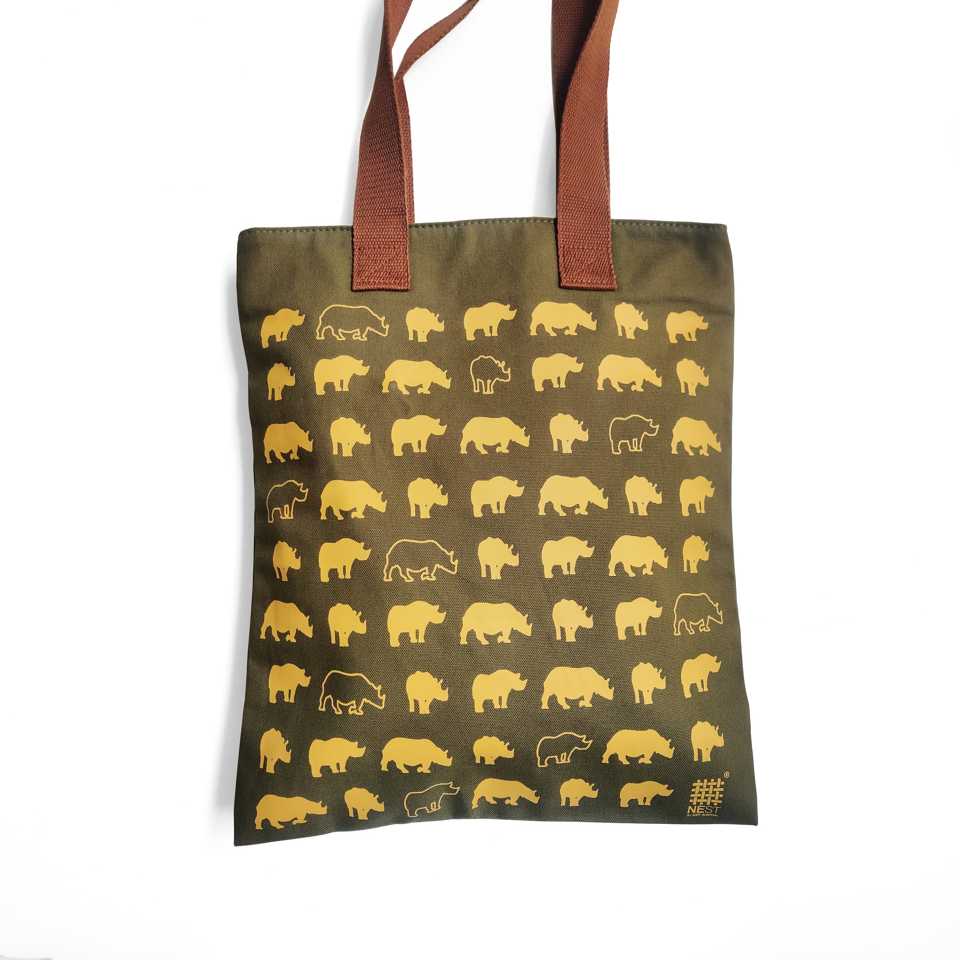 Assam Rhino Olive Canvas Tote Bag