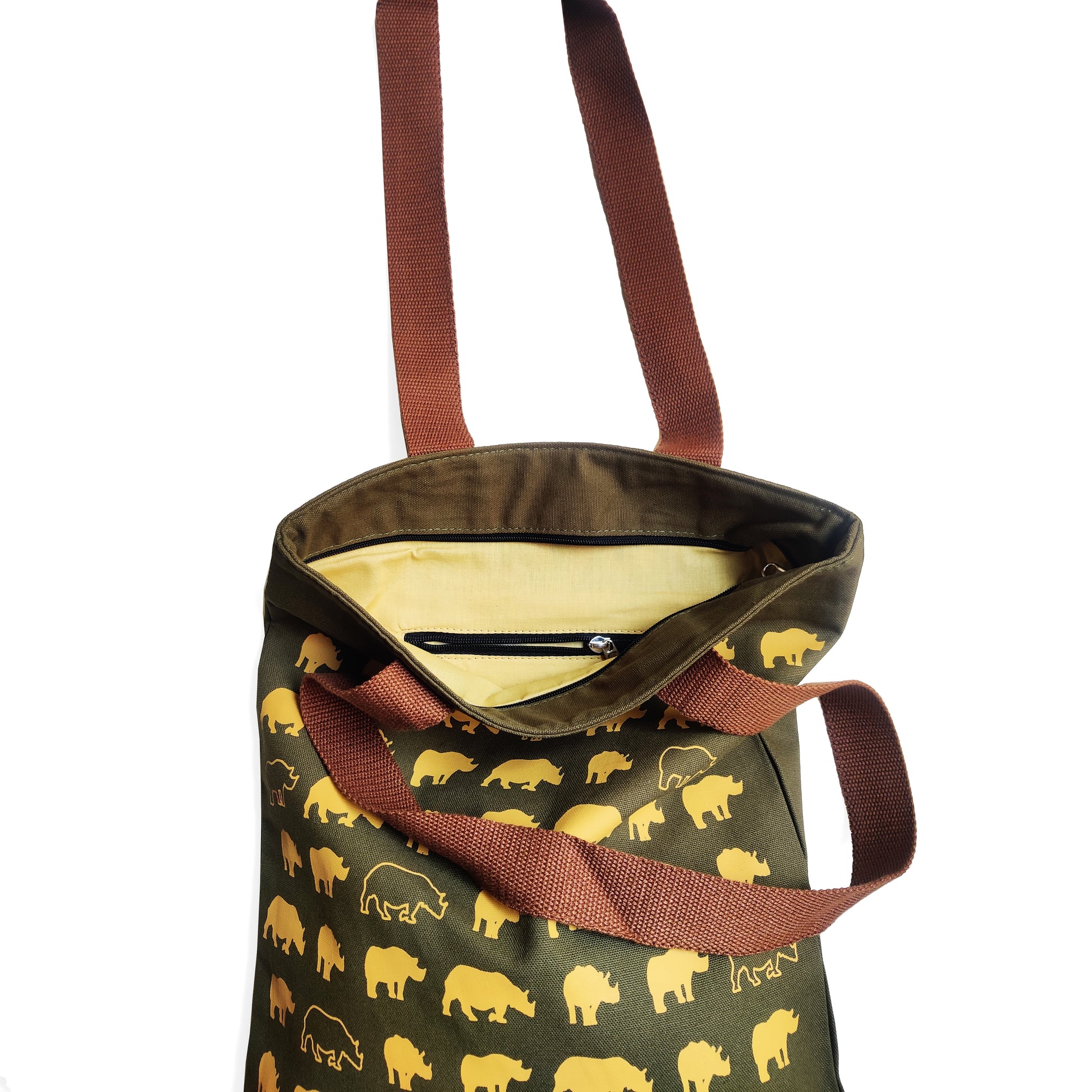 Assam Rhino Olive Canvas Tote Bag