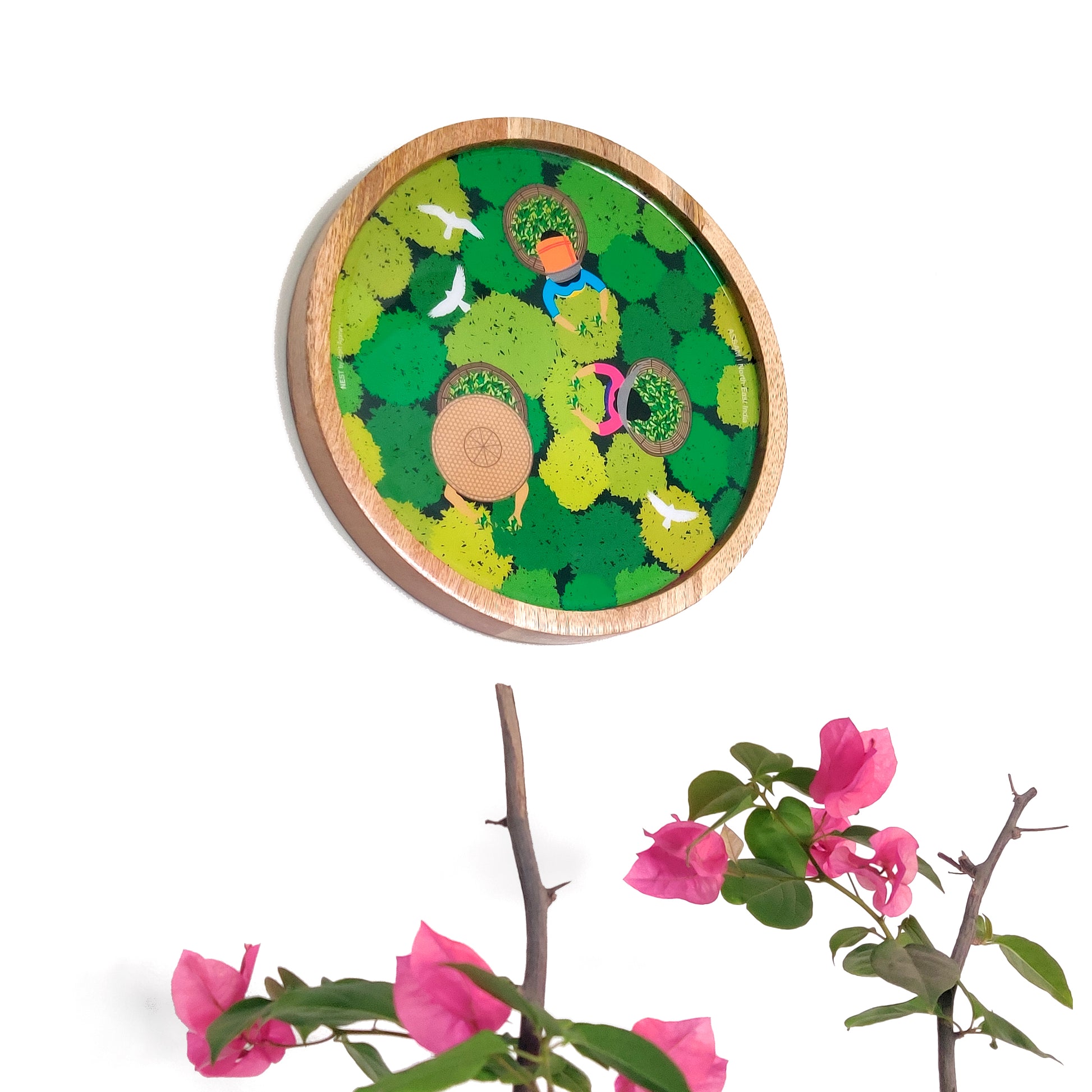 Women in the Tea Garden Wooden Wall Decor Plate