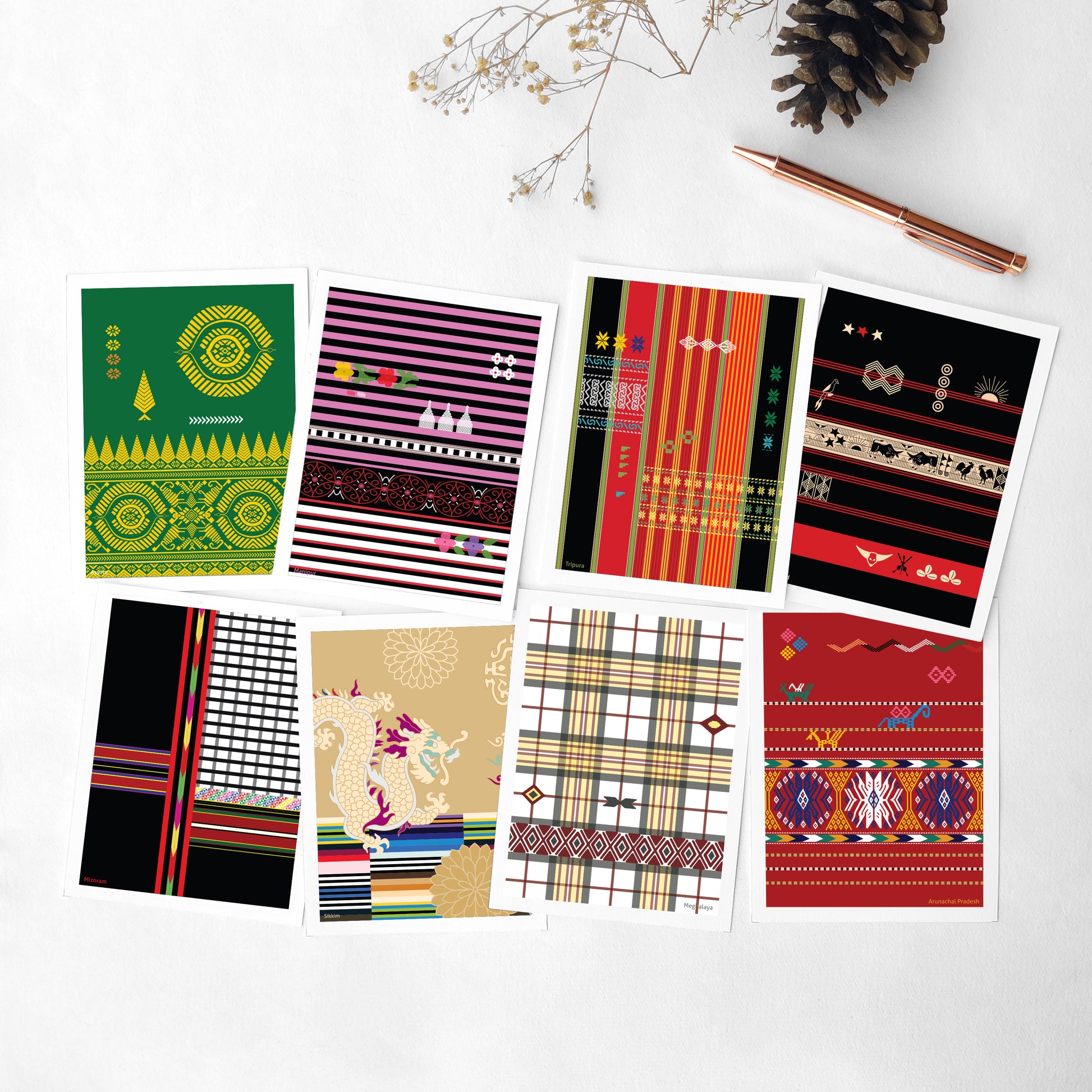 Textiles of North-East India Inspired Postcards - Set of 8