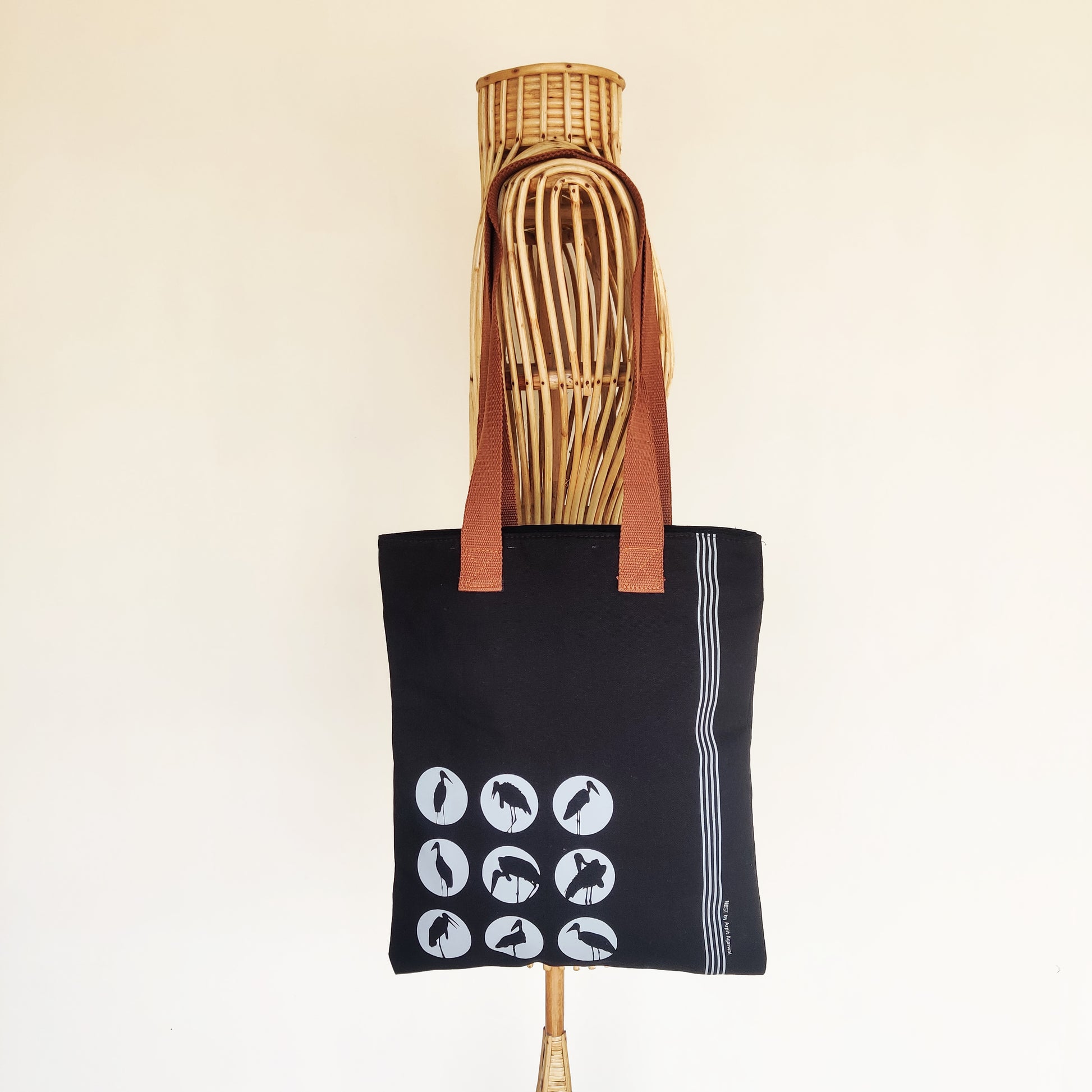 Assam Hargila Black Canvas Tote Bag - NEST by Arpit Agarwal