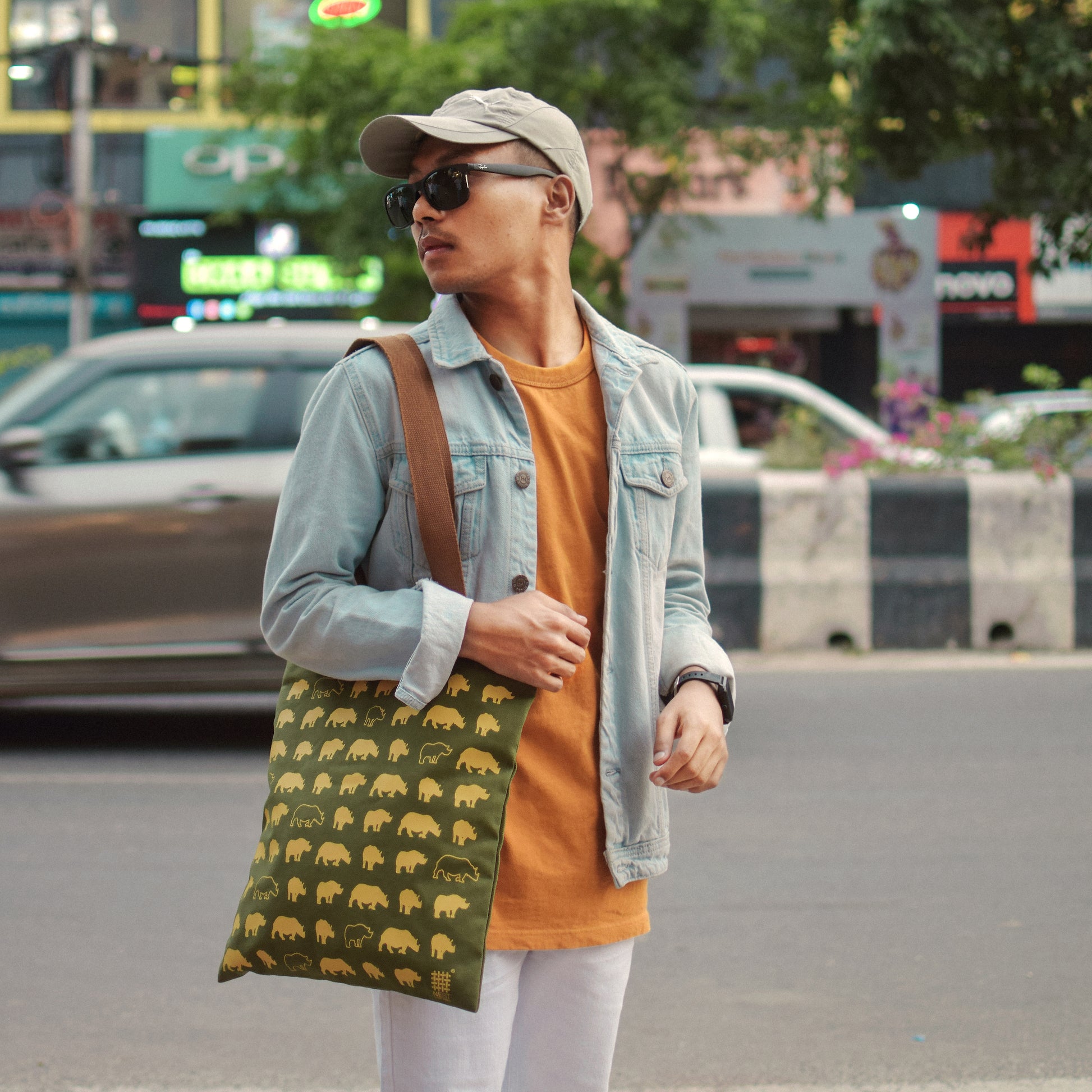 Assam Rhino Olive Canvas Tote Bag