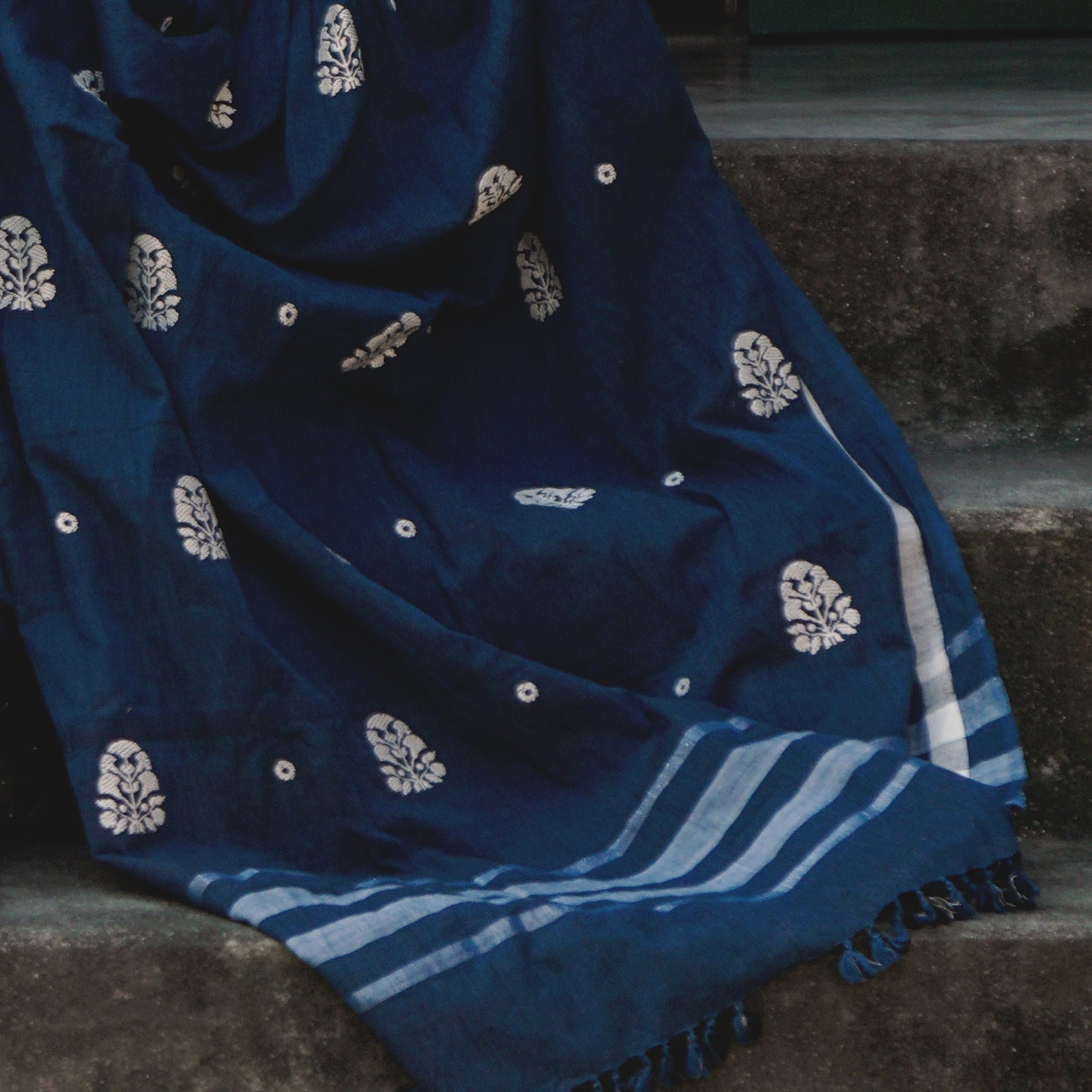 Midnight Blue with Rang Motif Cotton Sari