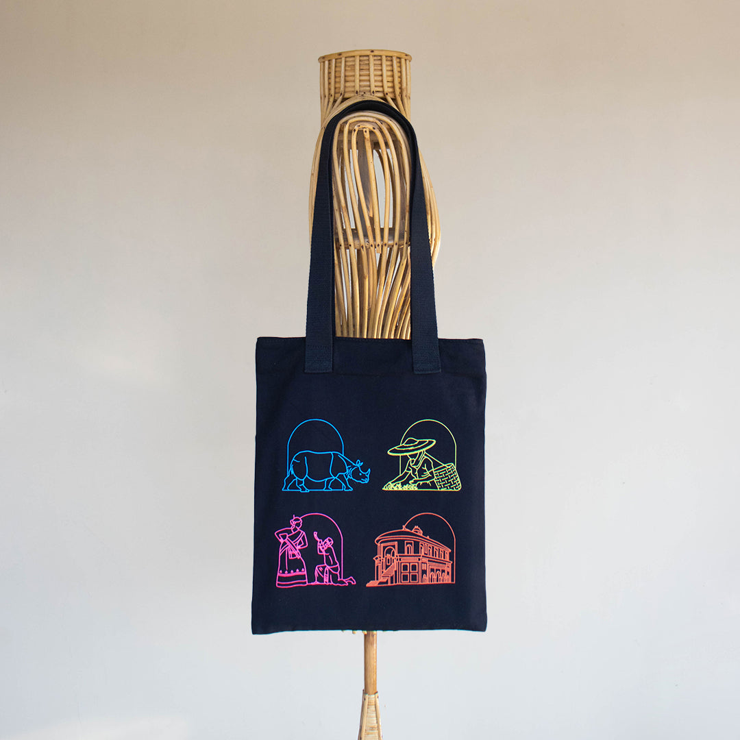Assam's Iconic Symbols Black Canvas Tote Bag