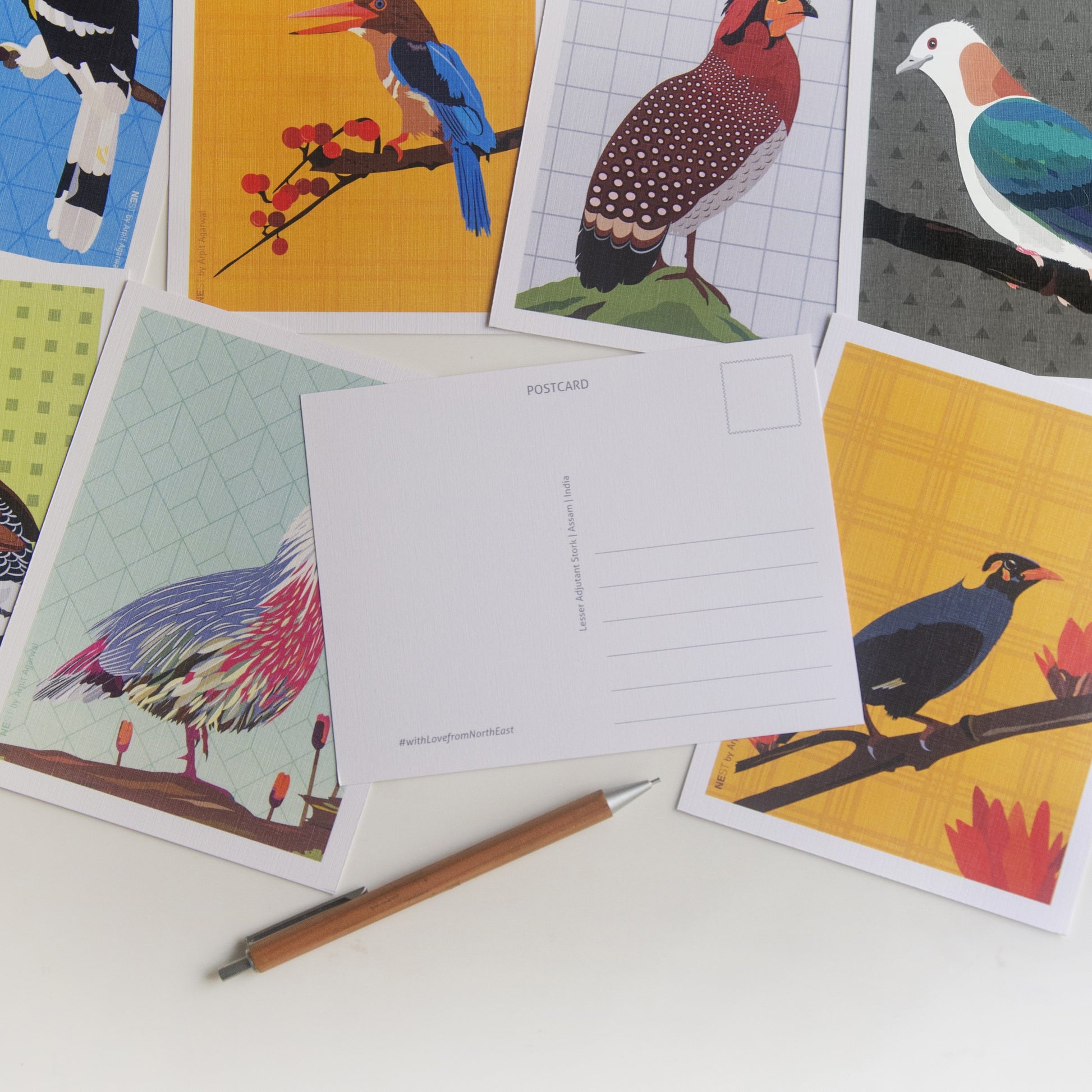 North-East Birds Collection Postcards - Set of 8 - NEST by Arpit Agarwal