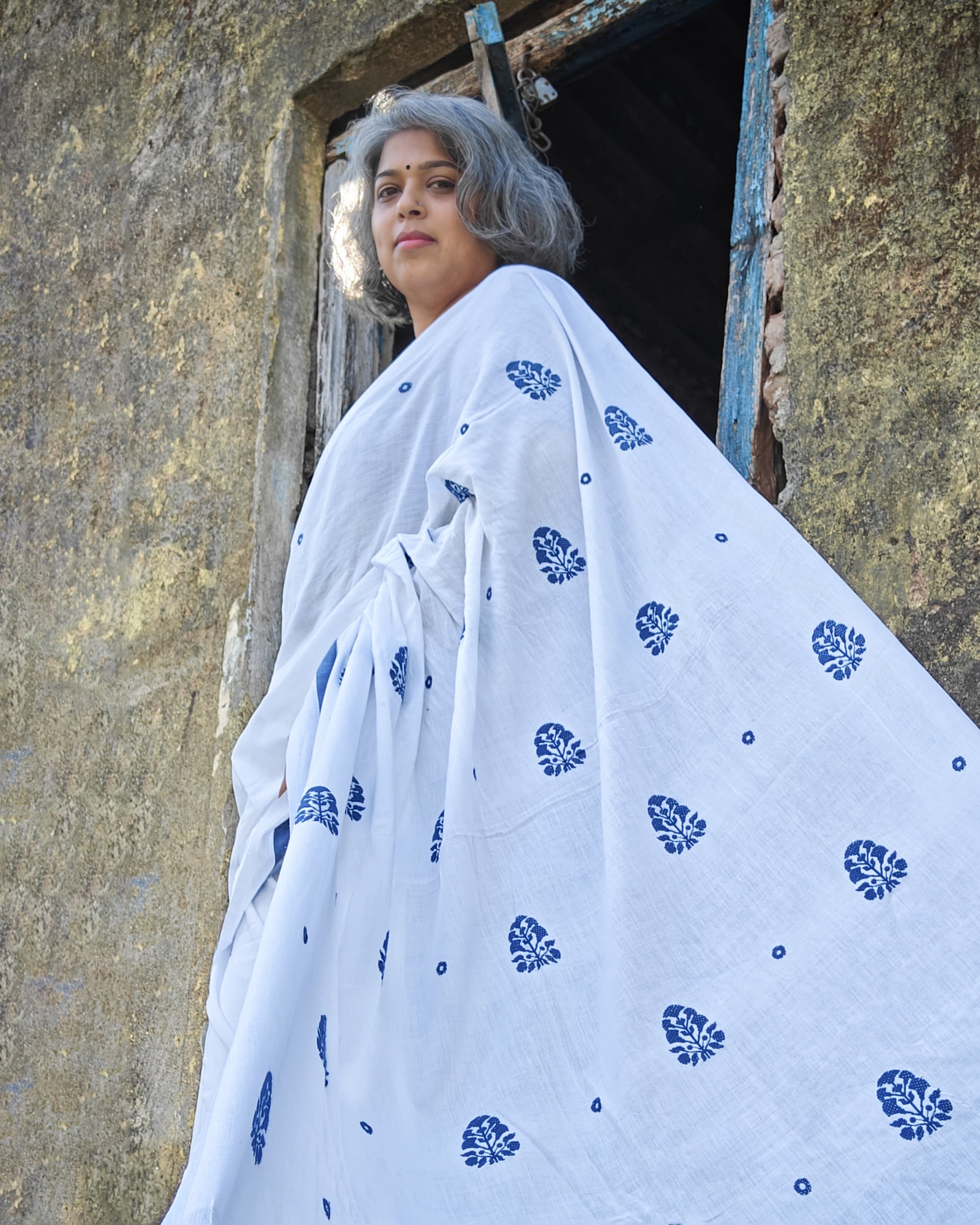 Snow White with Rang Motif Cotton Sari (Copy)