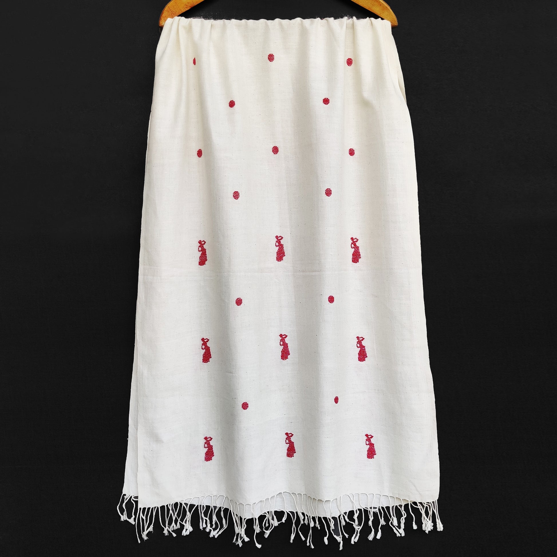 Pearl White Bihu Pattern Cotton Stole