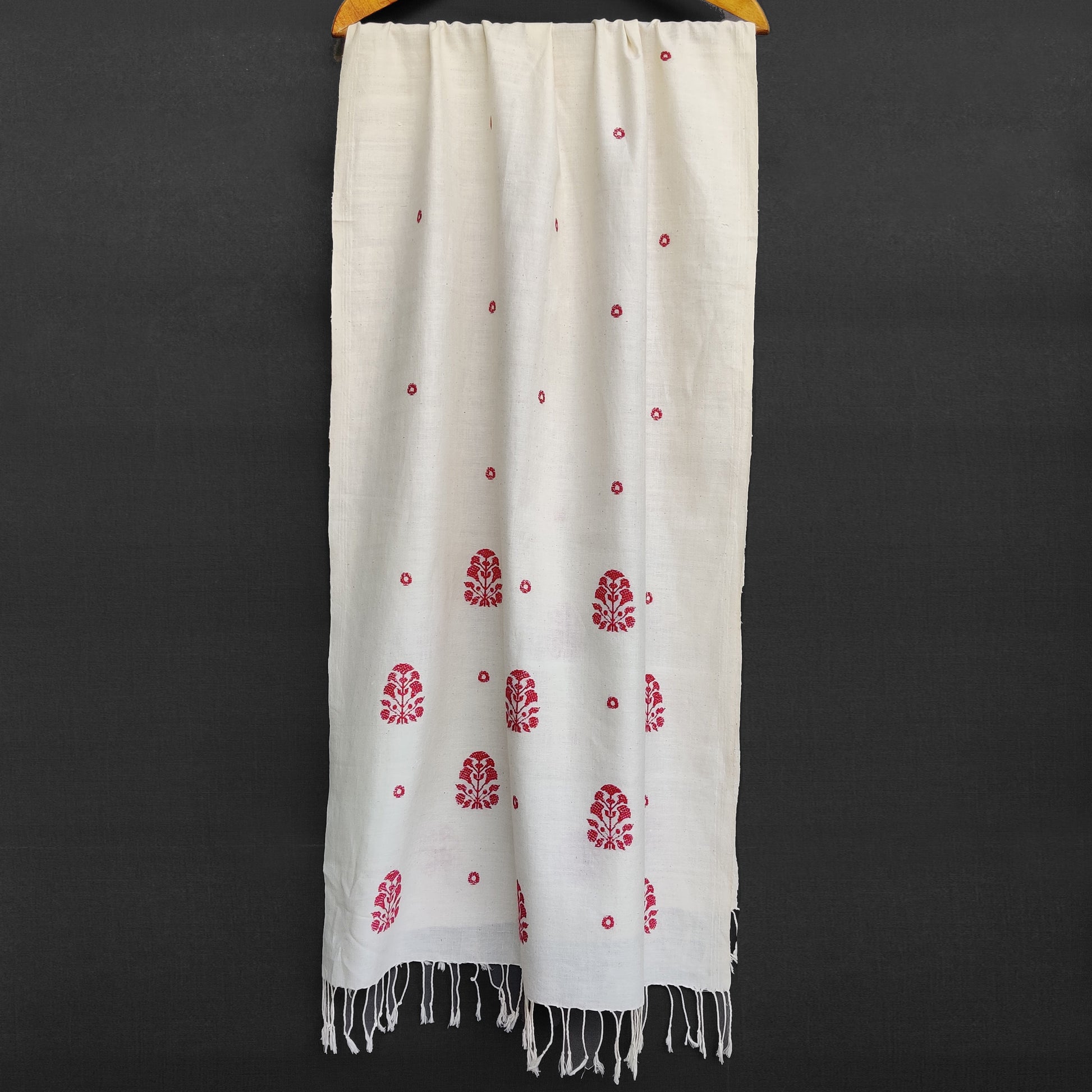 Pearl White Ranghar Pattern Cotton Stole