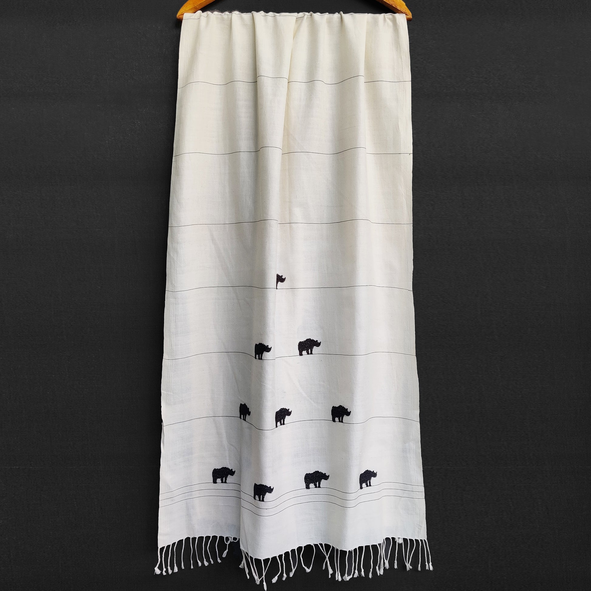 Ivory White Rhino Pattern Cotton Stole