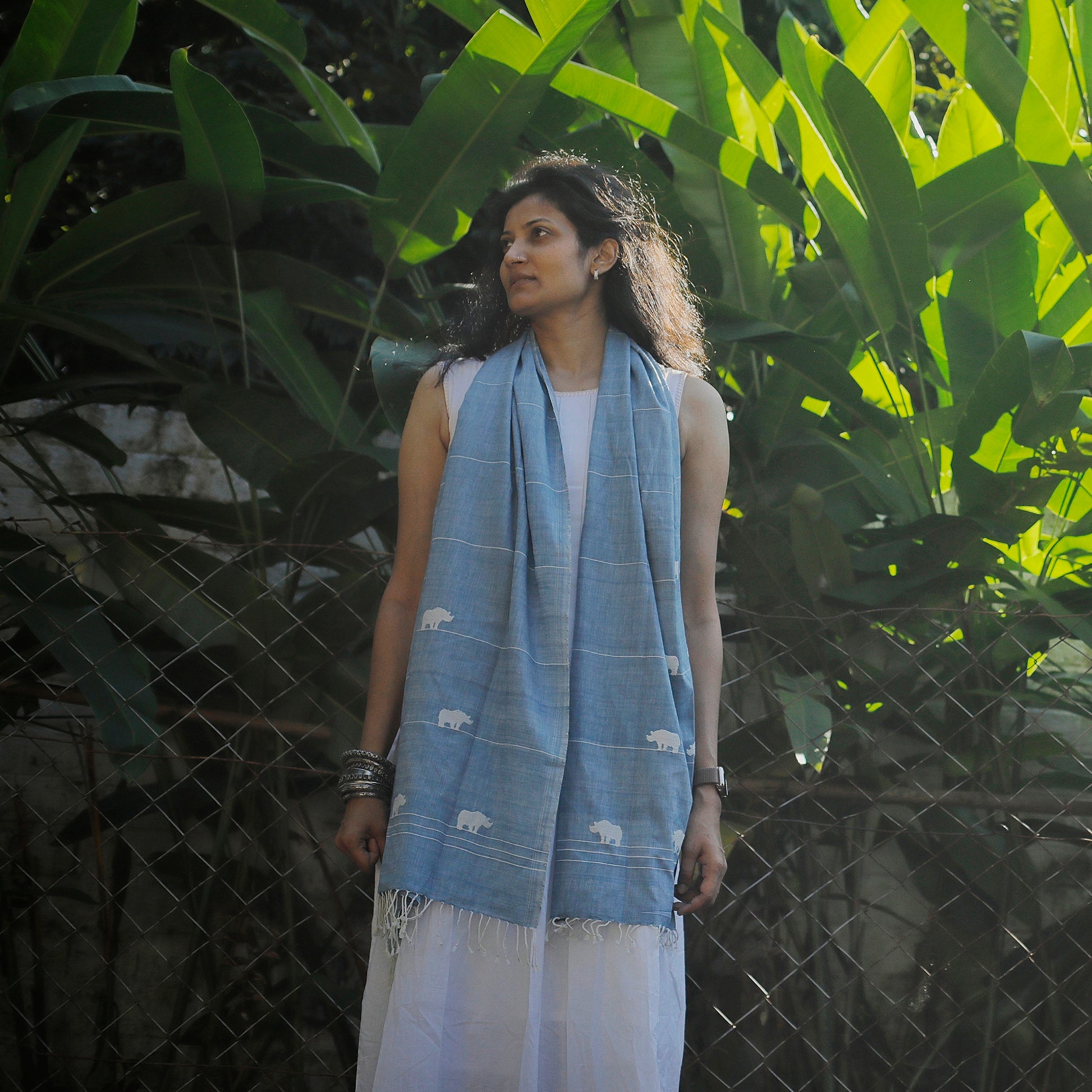 Sky Blue Rhino Pattern Cotton Stole