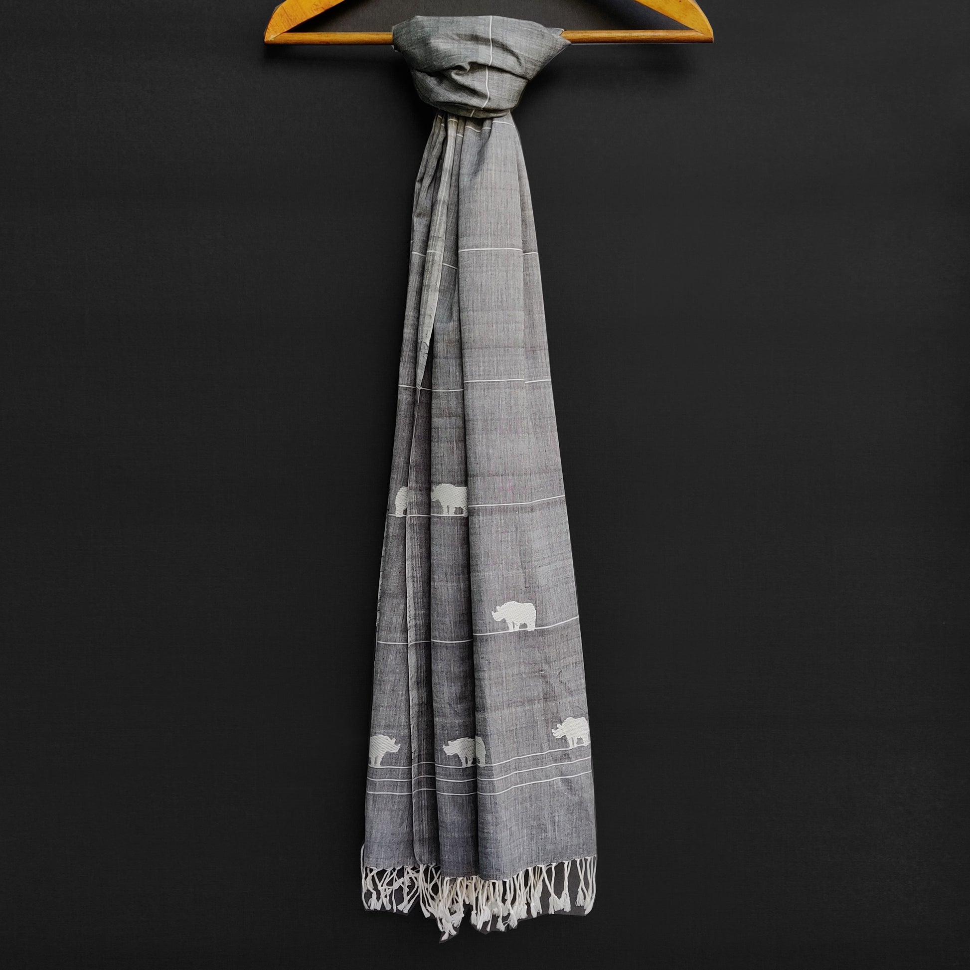 Melange Grey Rhino Pattern Cotton Stole