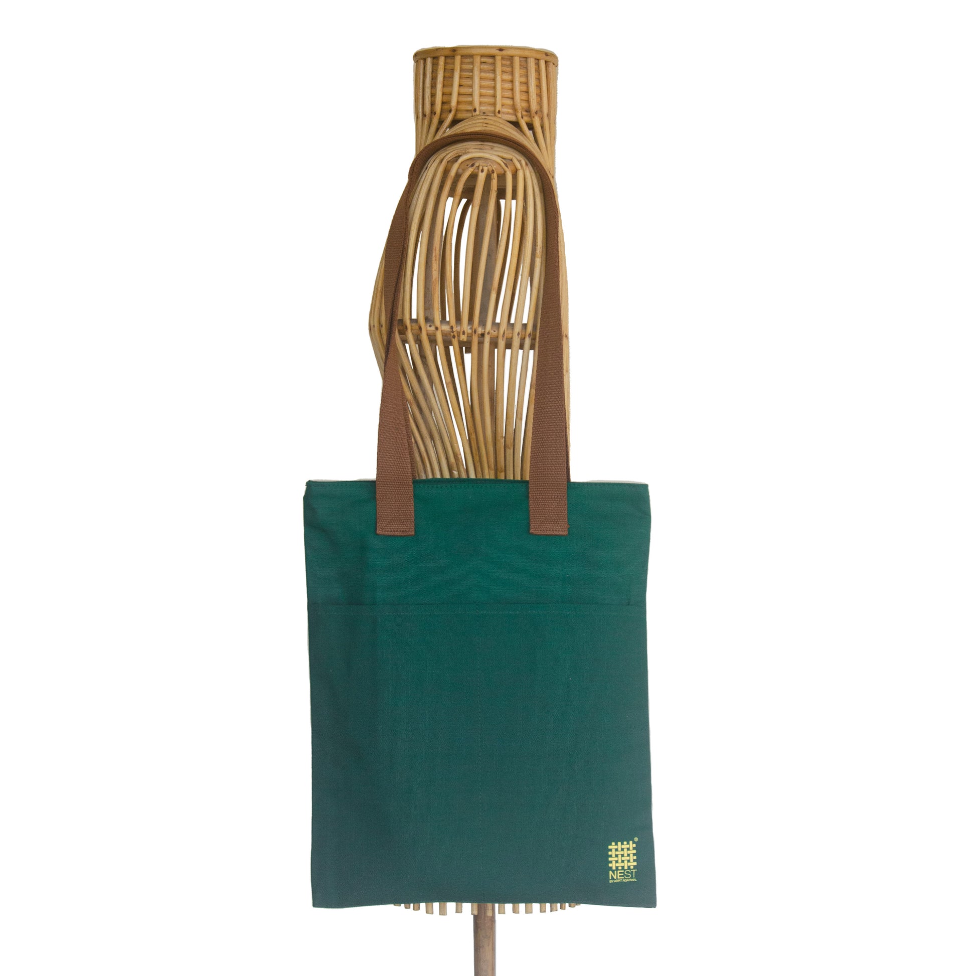 Assam's Kaziranga Forest Green Canvas with Yellow Print Tote Bag - NEST by Arpit Agarwal