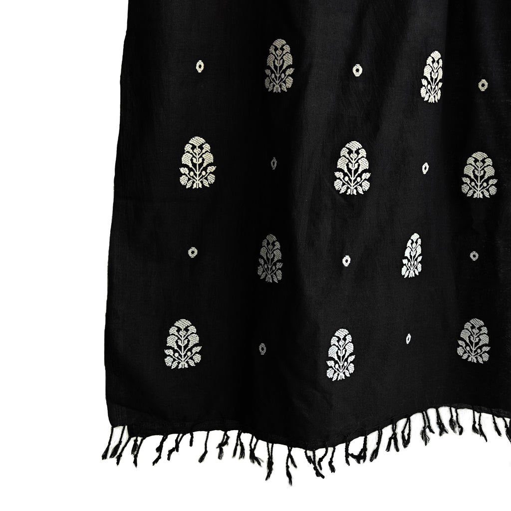 Onyx Black Ranghar Pattern Cotton Stole