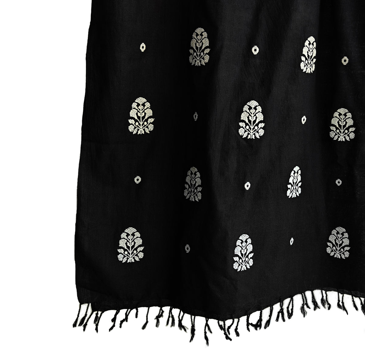 Onyx Black Ranghar Pattern Cotton Stole - NEST by Arpit Agarwal