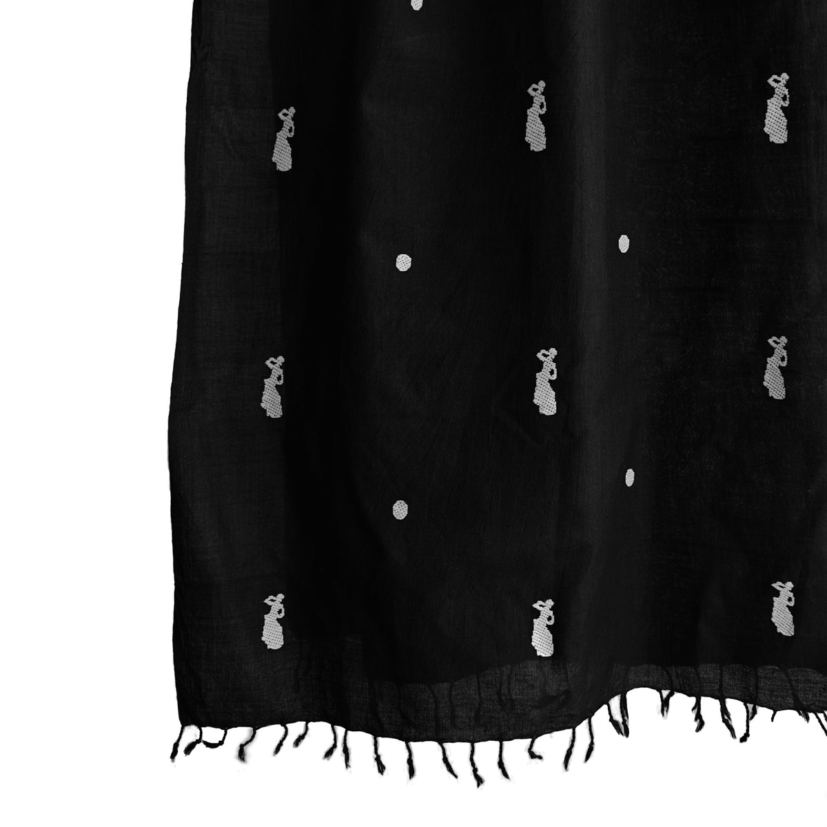 Onyx Black Bihu Pattern Cotton Stole