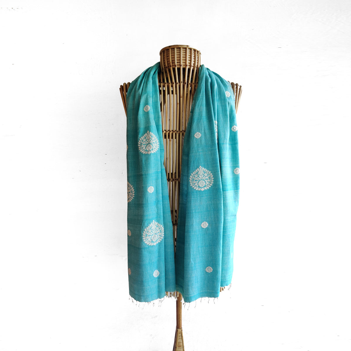Teal Xingkhap Pattern Cotton Stole