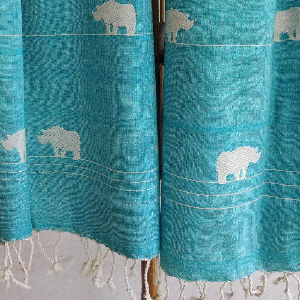 Teal Rhino Pattern Cotton Stole