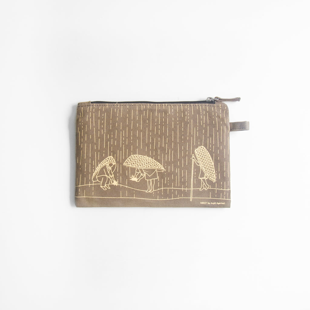 Meghalaya's Knup Fawn Canvas with Beige Print Utility Pouch