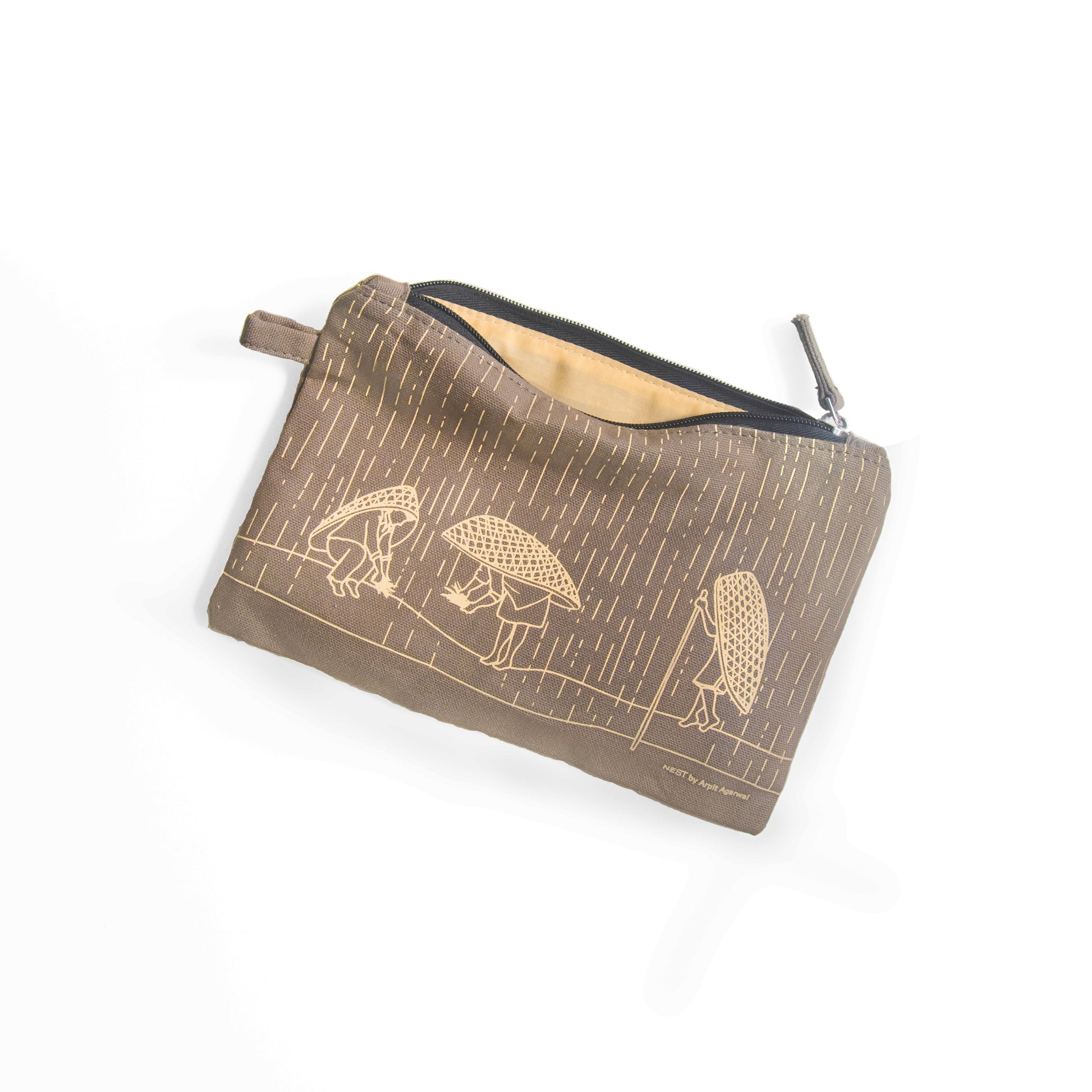 Meghalaya's Knup Fawn Canvas with Beige Print Utility Pouch