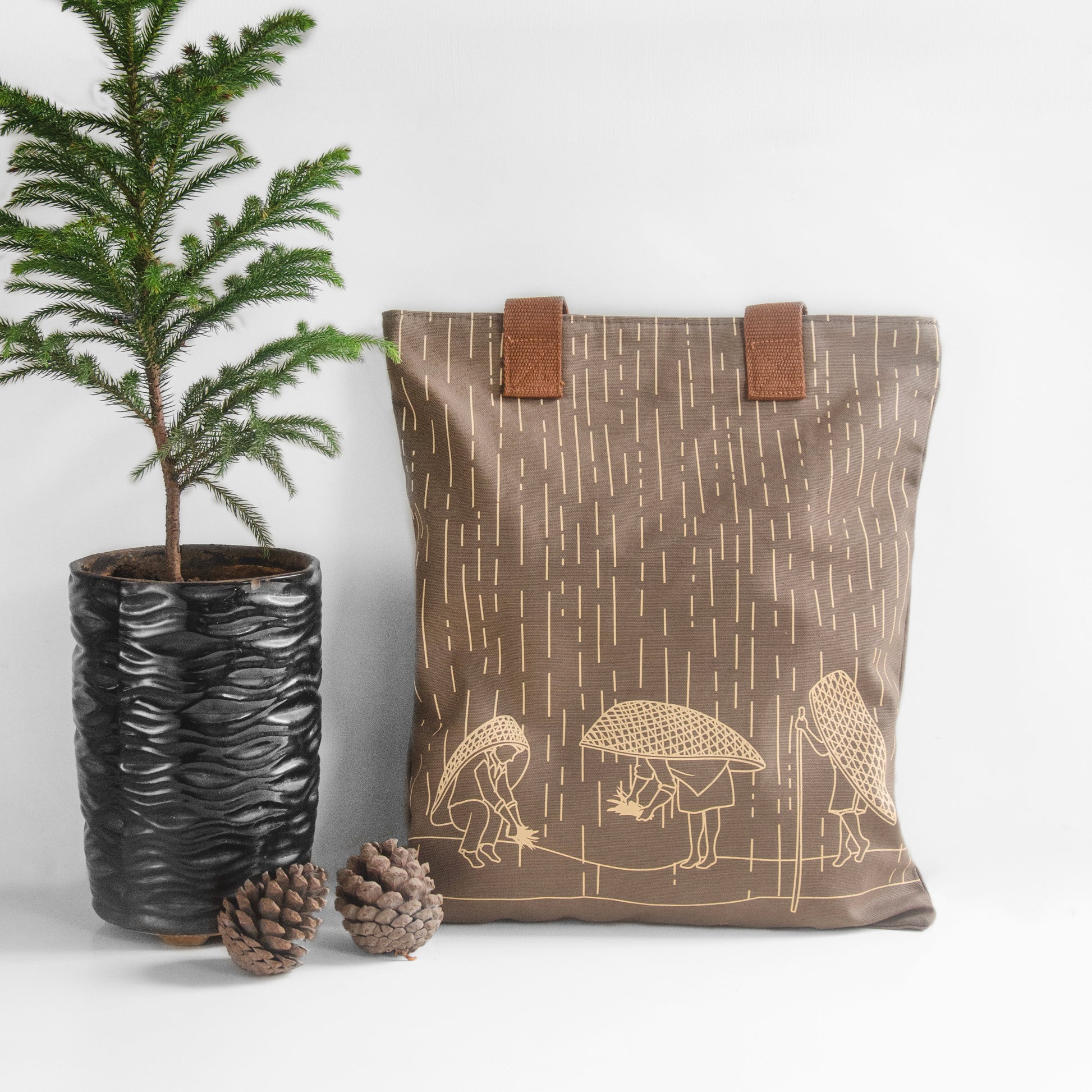 Meghalaya's Knup Fawn Canvas with Beige Print Tote Bag
