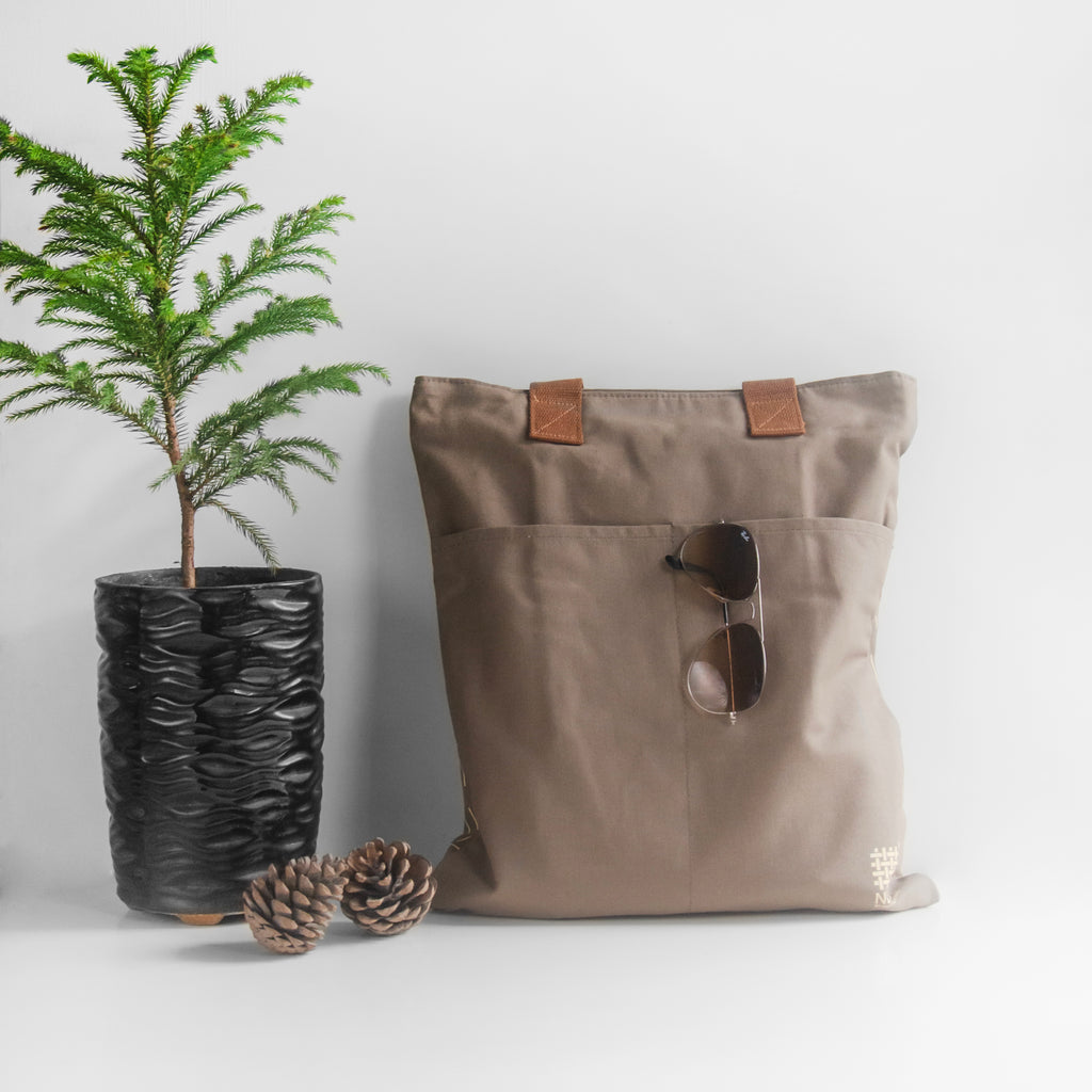 Meghalaya's Knup Fawn Canvas with Beige Print Tote Bag
