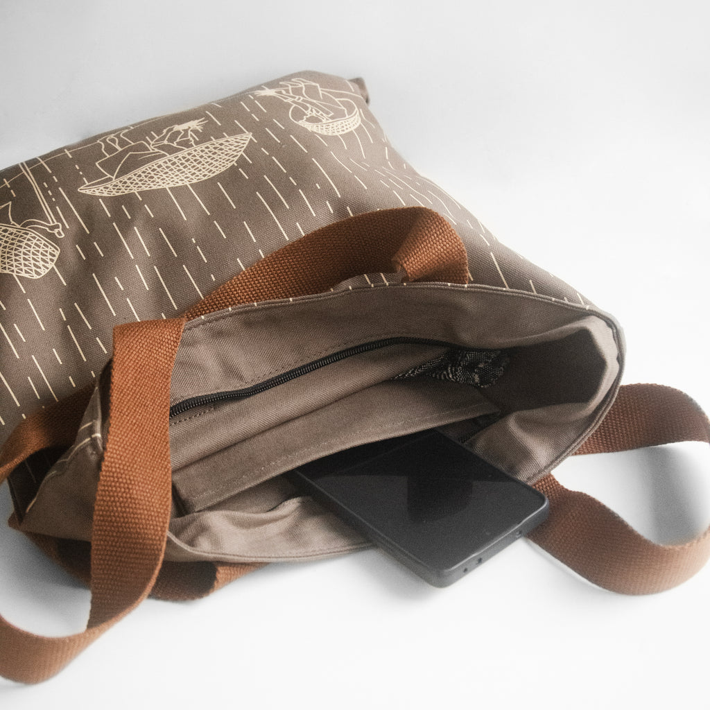 Meghalaya's Knup Fawn Canvas with Beige Print Tote Bag