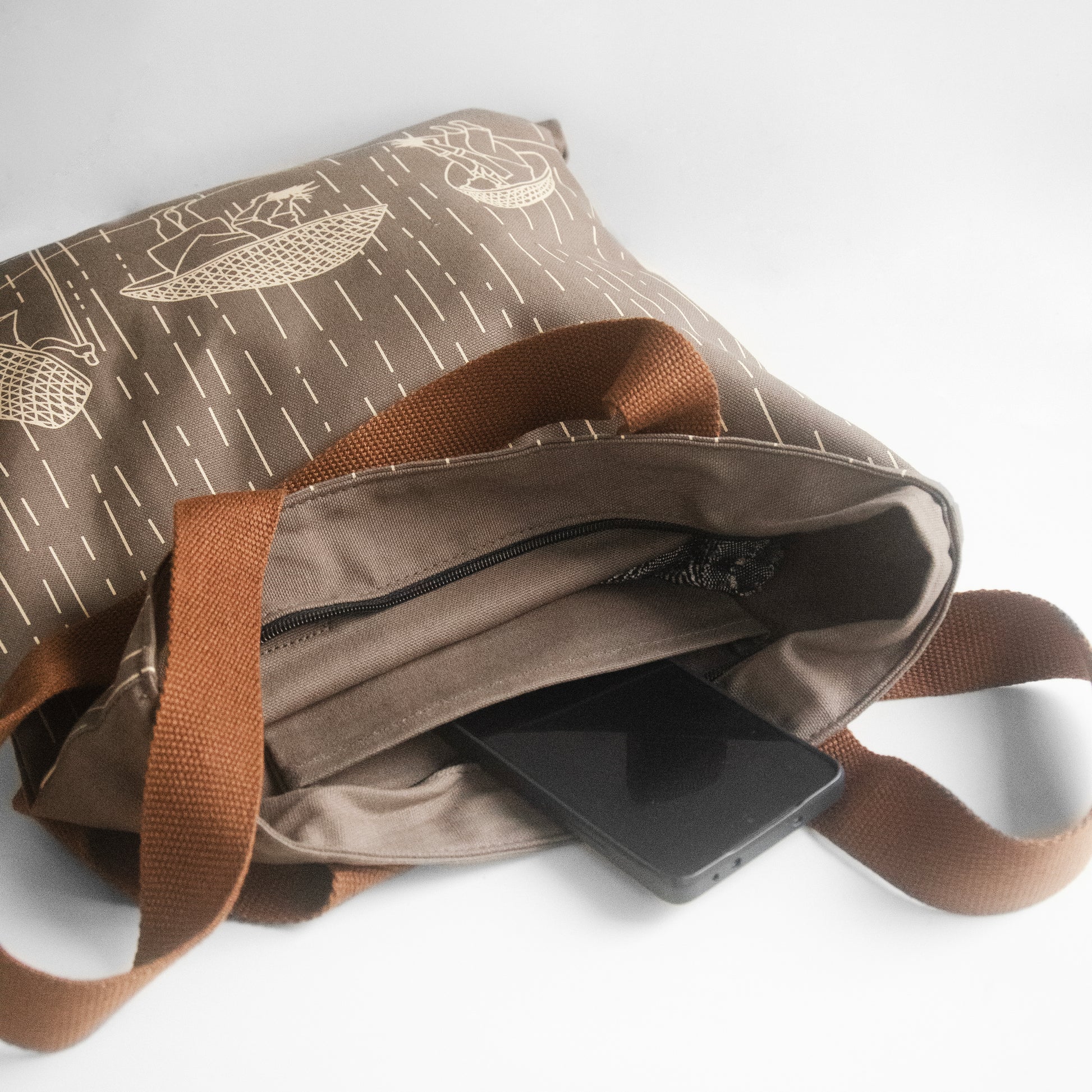 Meghalaya's Knup Fawn Canvas with Beige Print Tote Bag