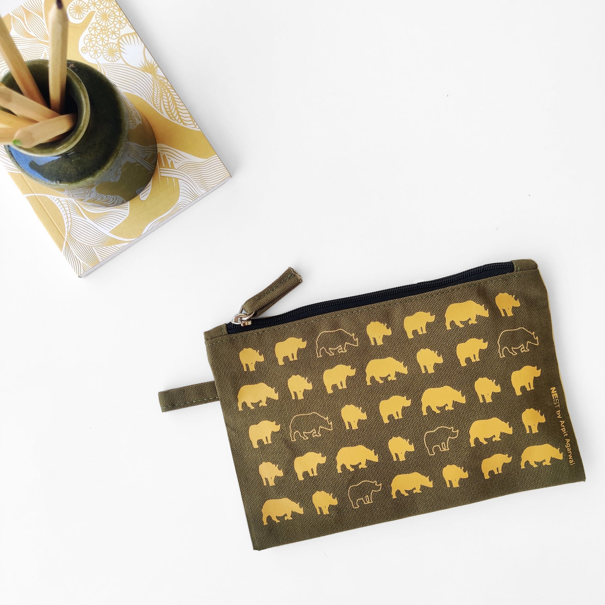 Assam Rhino Canvas Utility Pouch - Olive