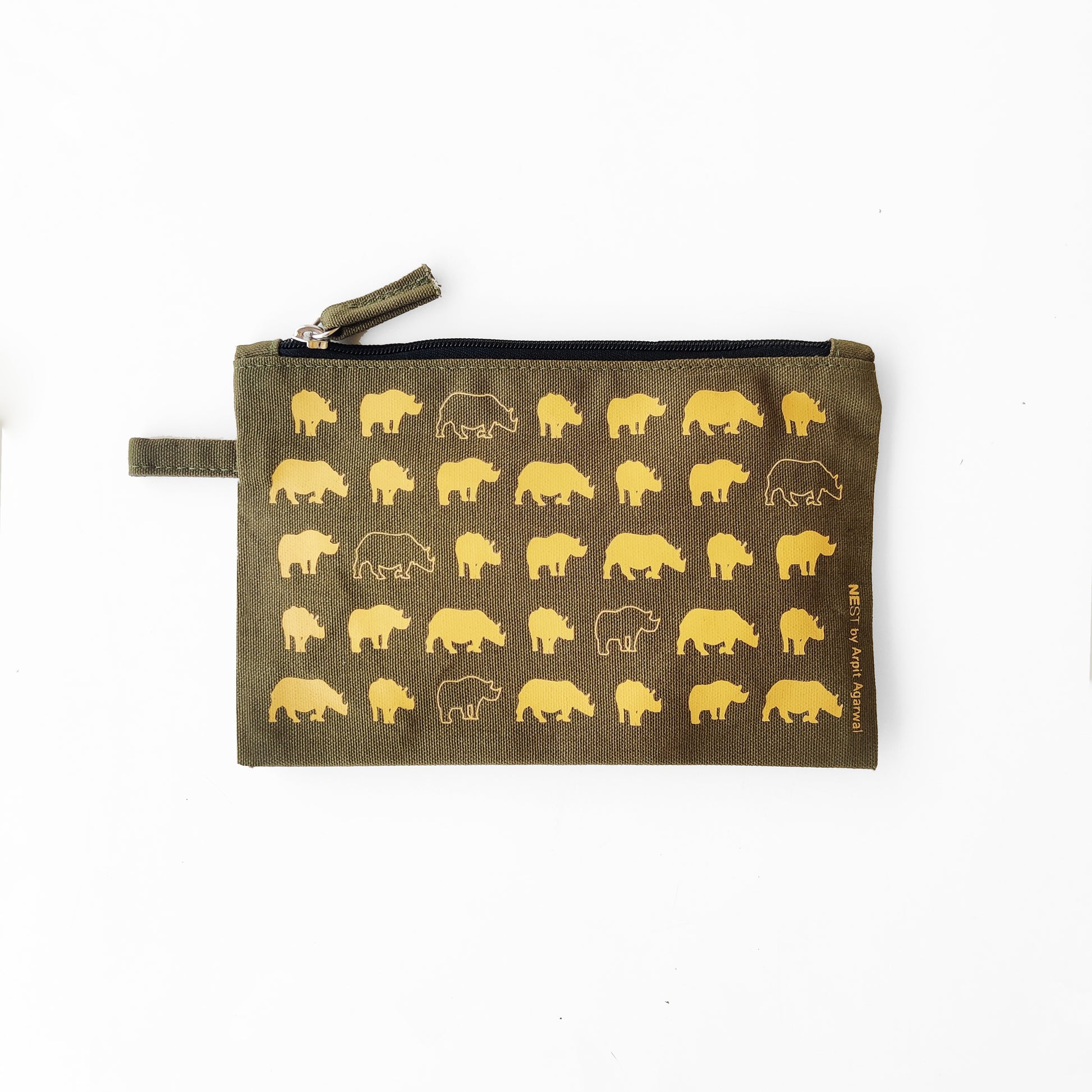 Assam Rhino Canvas Utility Pouch - Olive
