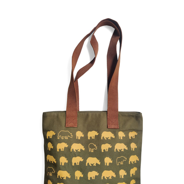 Assam Rhino Olive Canvas Tote Bag