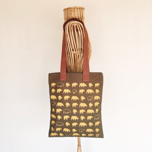 Assam Rhino Olive Canvas Tote Bag