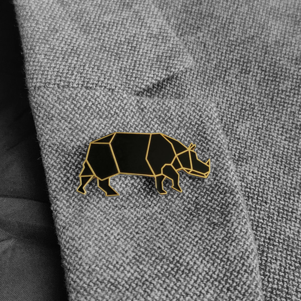 Assam Rhino Lapel Pin - Black - NEST by Arpit Agarwal