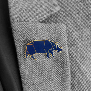 Assam Rhino Lapel Pin - Blue