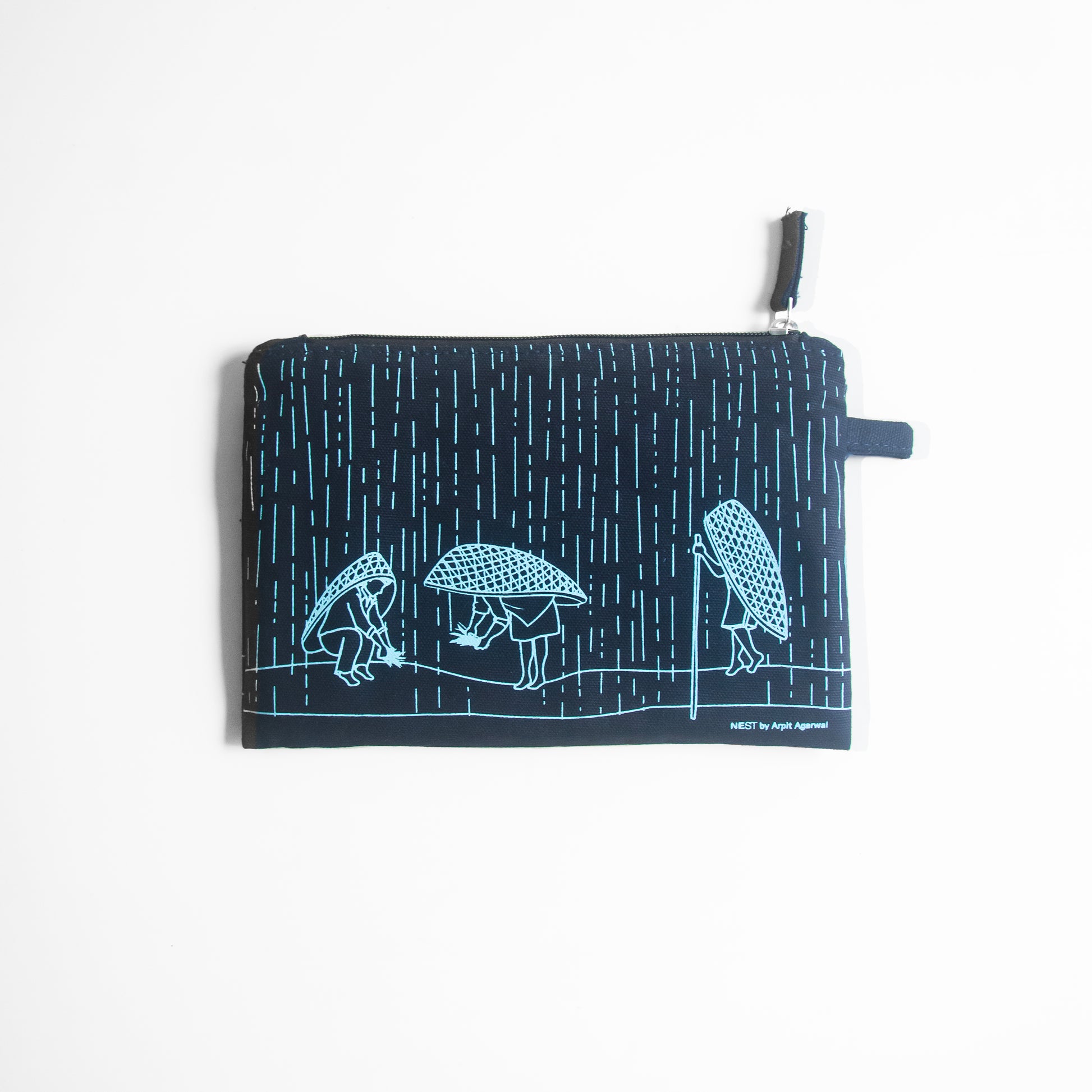 Meghalaya's Knup Navy Blue Canvas with Sky Blue Print Utility Pouch