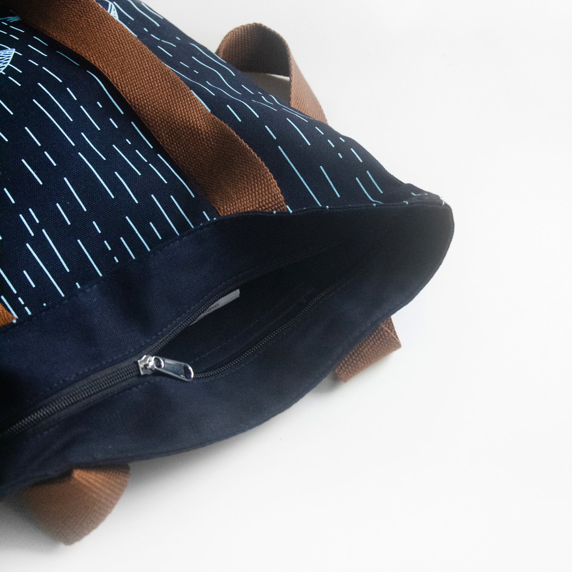 Meghalaya's Knup Navy Blue Canvas with Sky Blue Print Tote Bag