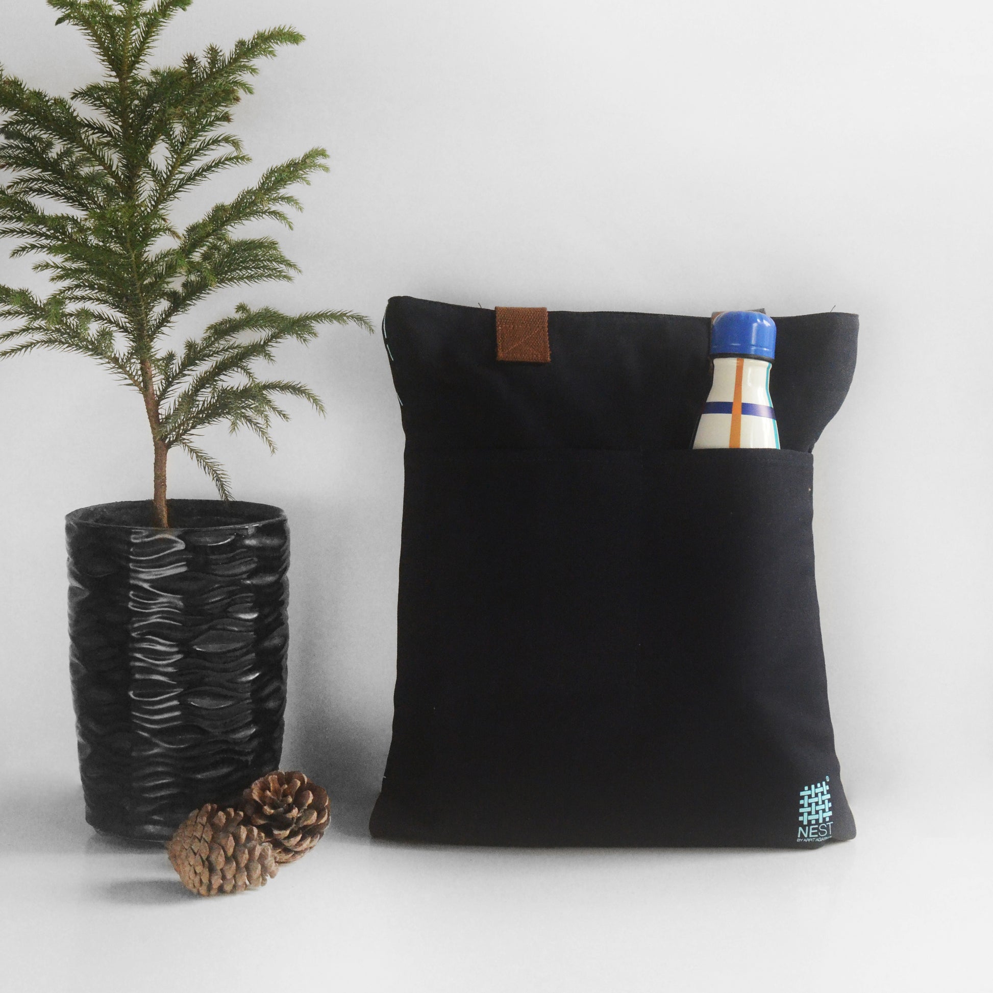Meghalaya's Knup Navy Blue Canvas with Sky Blue Print Tote Bag