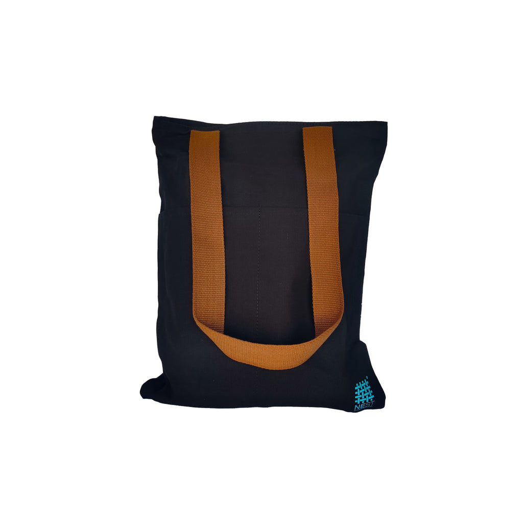 Meghalaya's Knup Navy Blue Canvas with Sky Blue Print Tote Bag