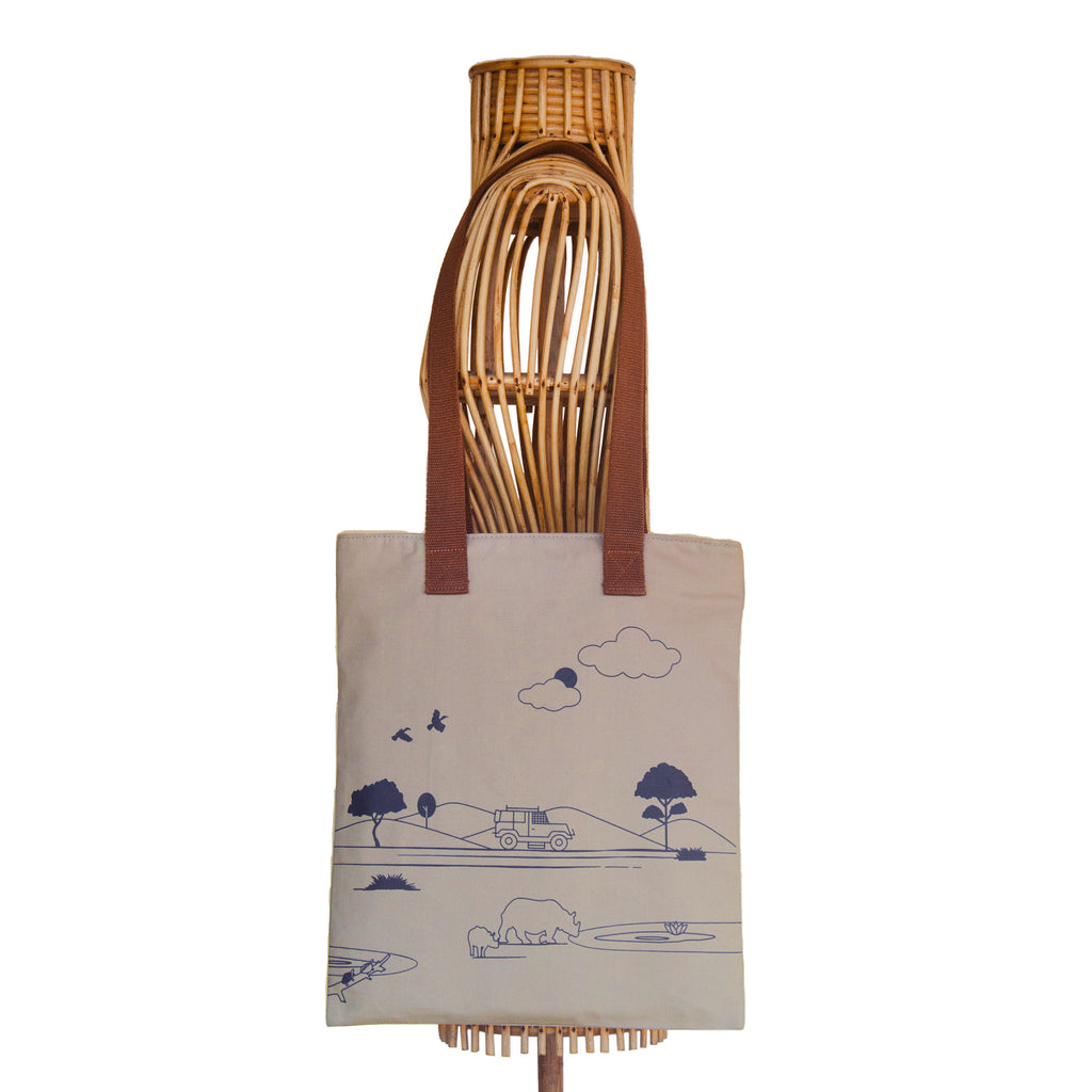 Assam's Kaziranga Light Brown Canvas with Black Print Tote Bag - NEST by Arpit Agarwal