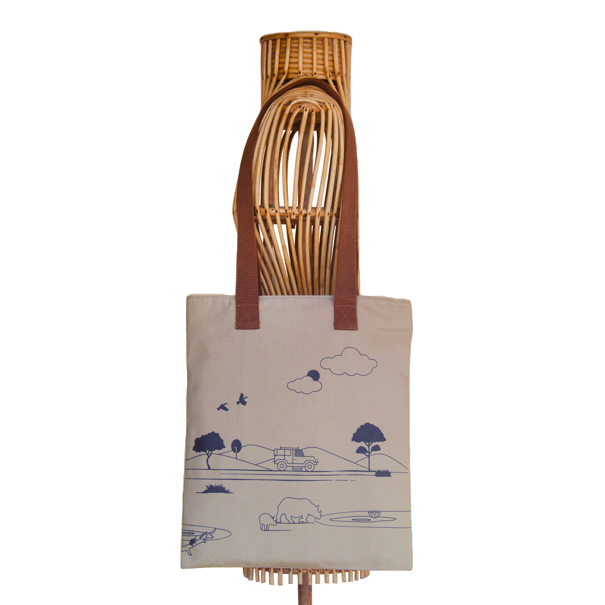 Assam's Kaziranga Light Brown Canvas with Black Print Tote Bag - NEST by Arpit Agarwal