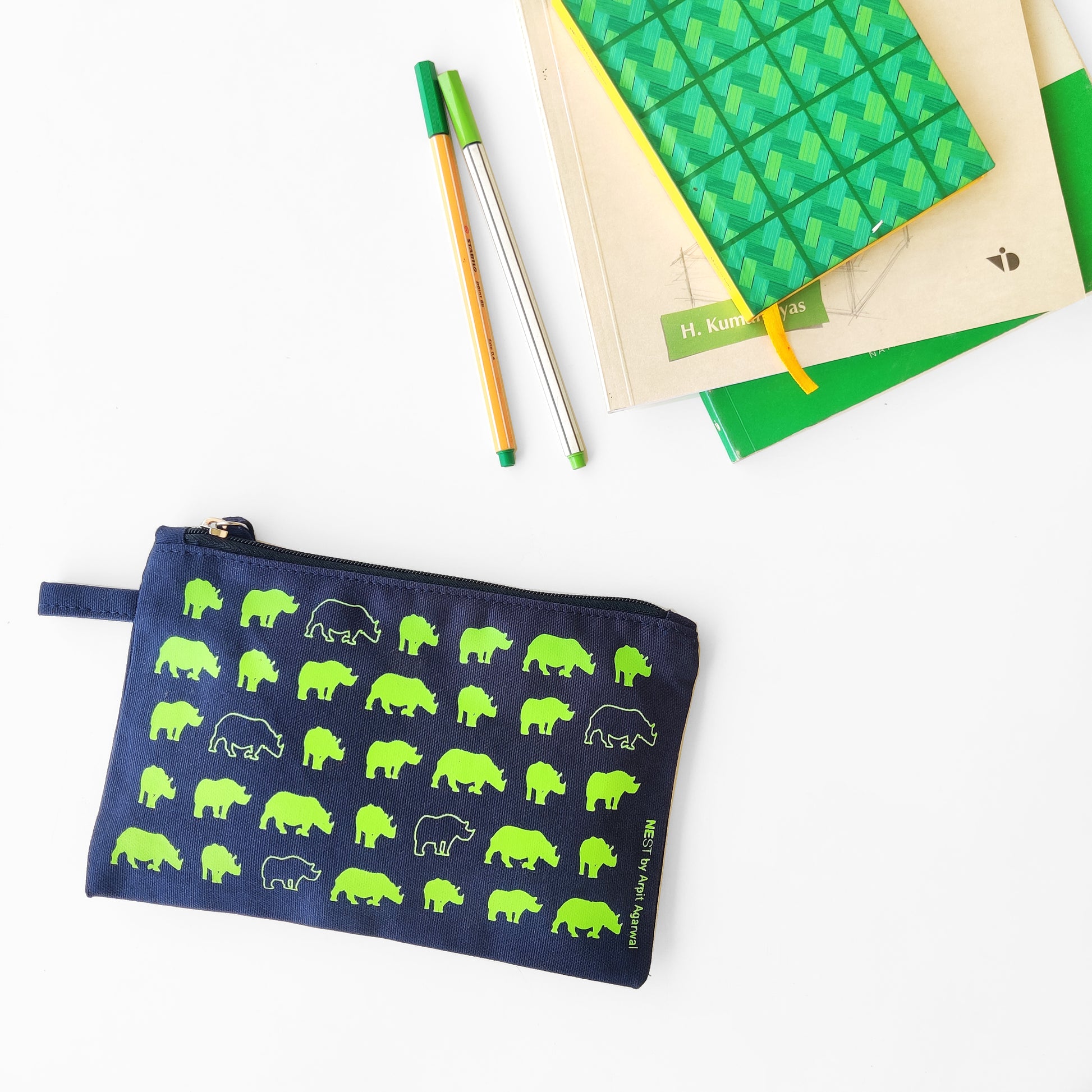 Assam Rhino Canvas Utility Pouch - Navy