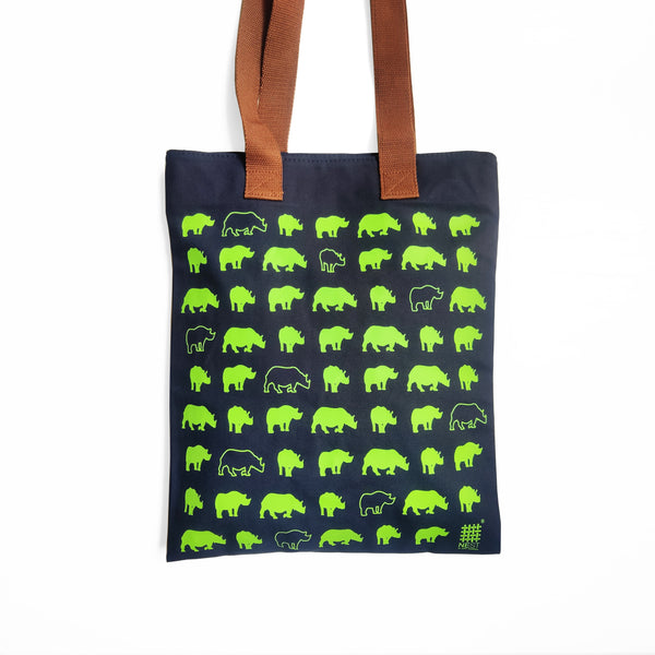 Assam Rhino Navy Blue Canvas Tote Bag - NEST by Arpit Agarwal