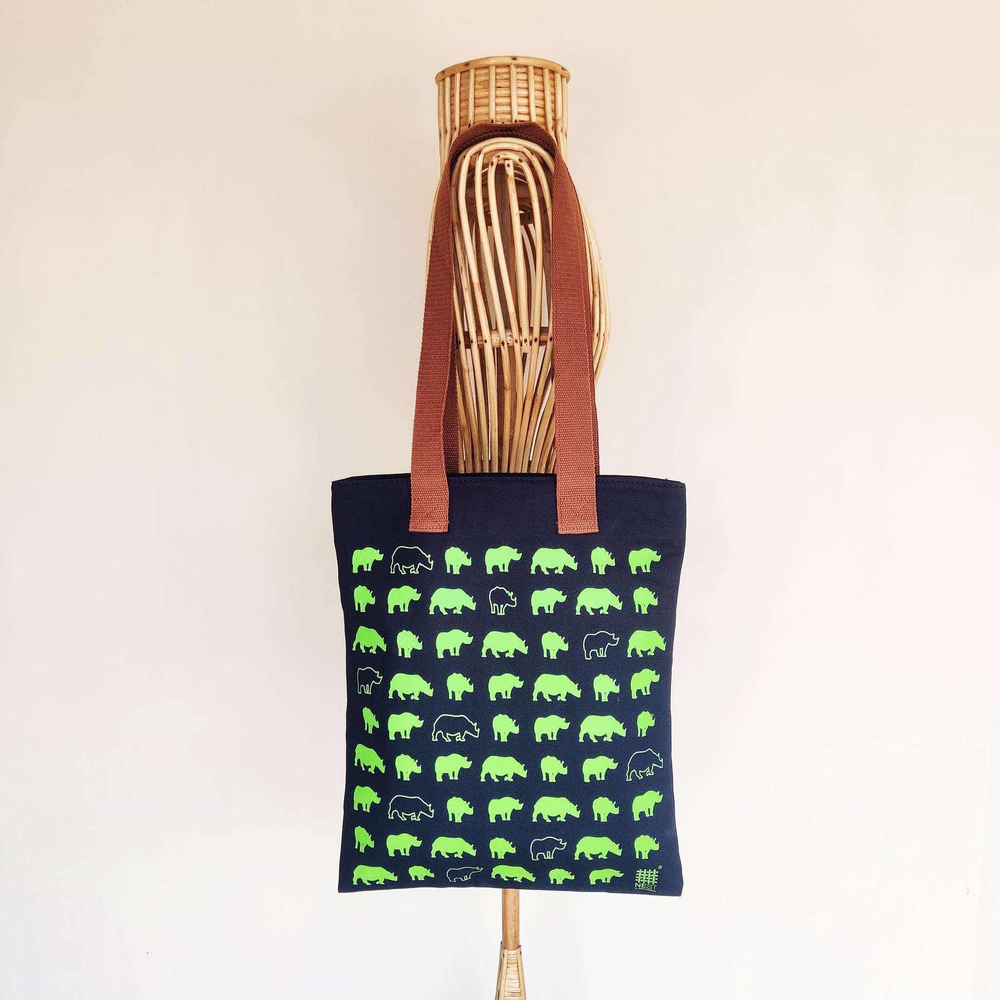 Assam Rhino Navy Blue Canvas Tote Bag - NEST by Arpit Agarwal