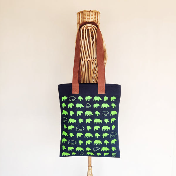 Assam Rhino Canvas Tote Bag & Utility Pouch Combo - Navy