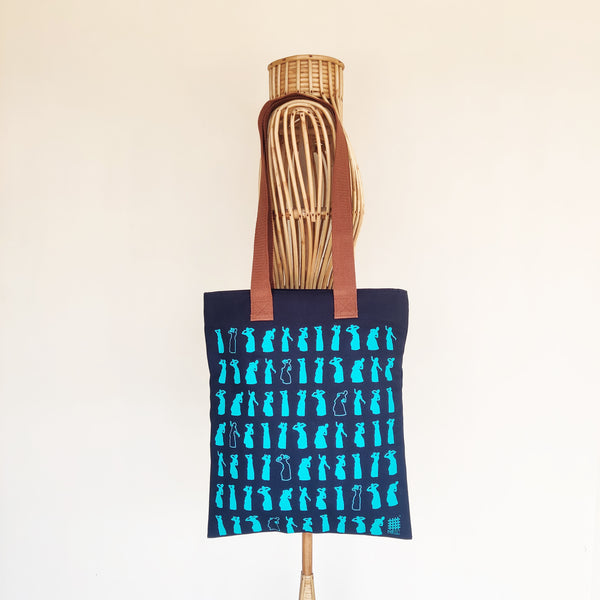 Assam Bihu Canvas Tote Bag & Utility Pouch Combo - Navy