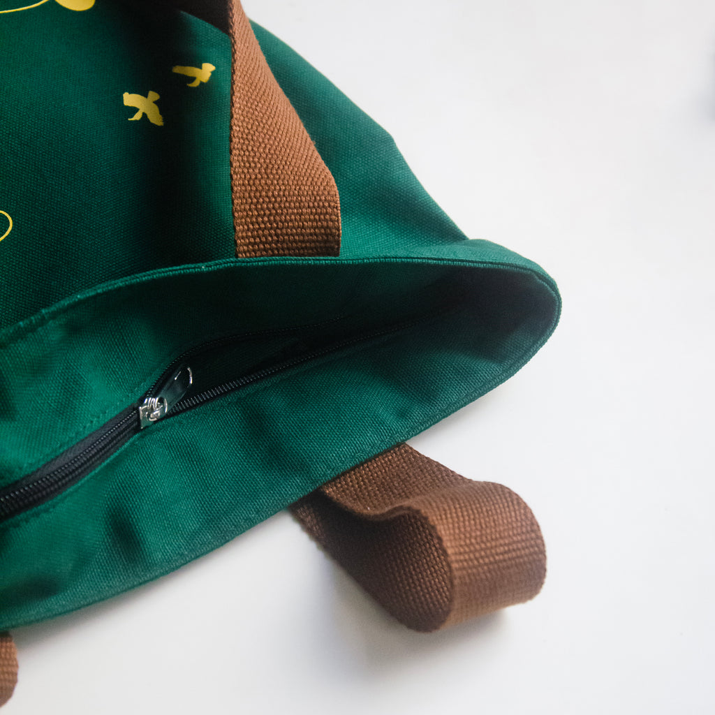 Assam's Kaziranga Forest Green Canvas with Yellow Print Tote Bag